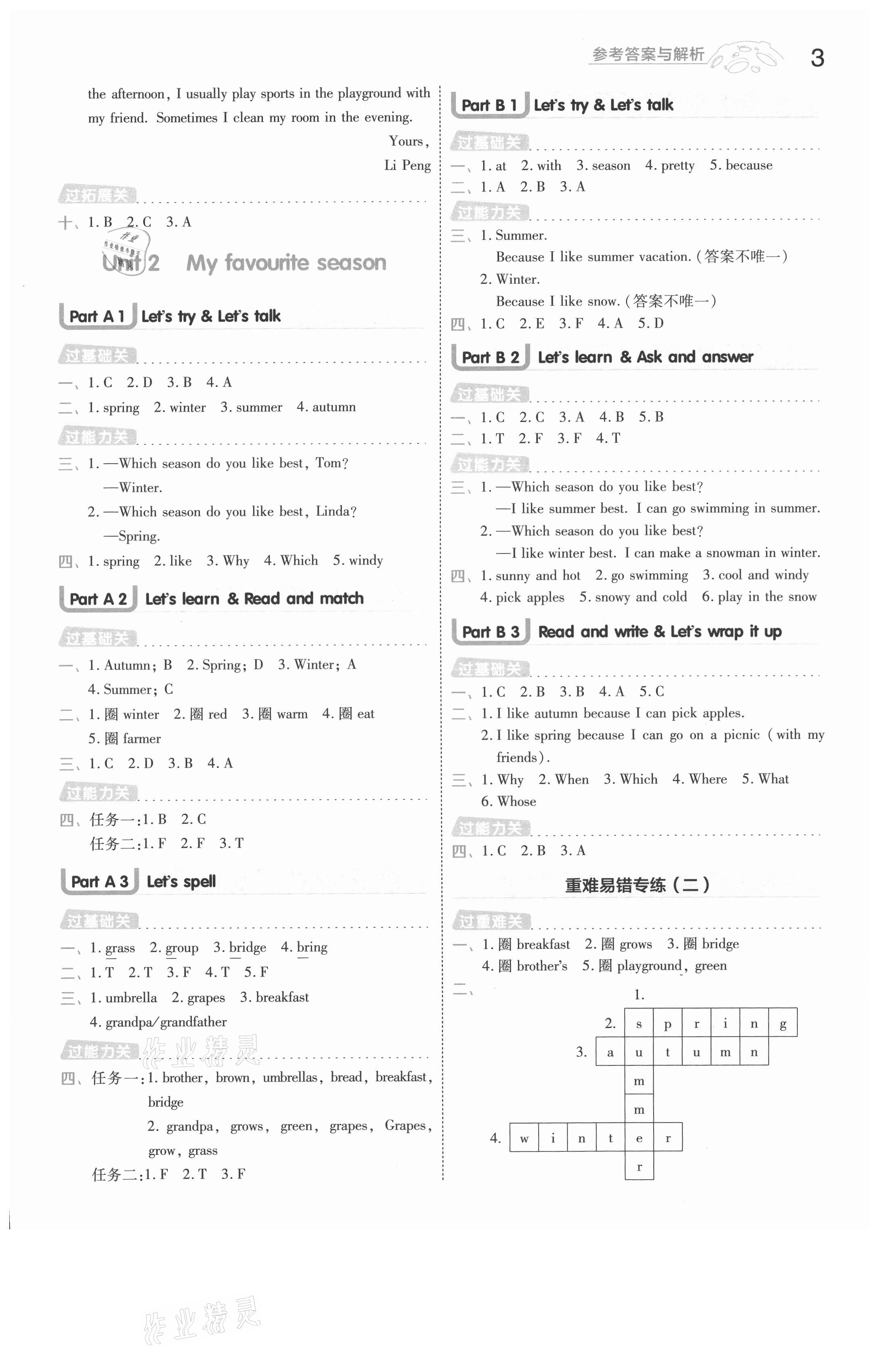 2021年一遍過(guò)五年級(jí)英語(yǔ)下冊(cè)人教PEP版河南專版 參考答案第3頁(yè)