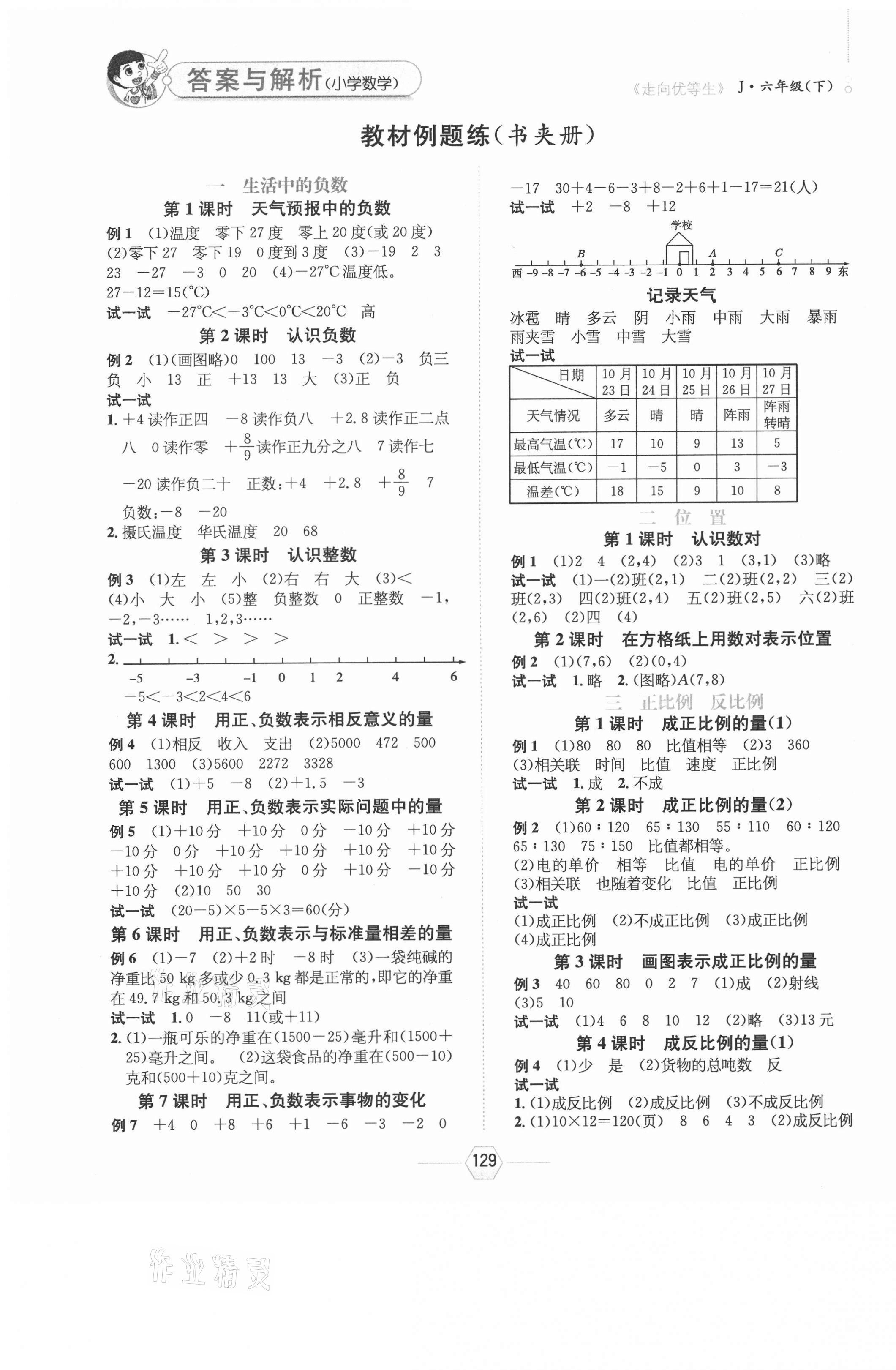 2021年走向優(yōu)等生六年級數(shù)學(xué)下冊冀教版 參考答案第1頁