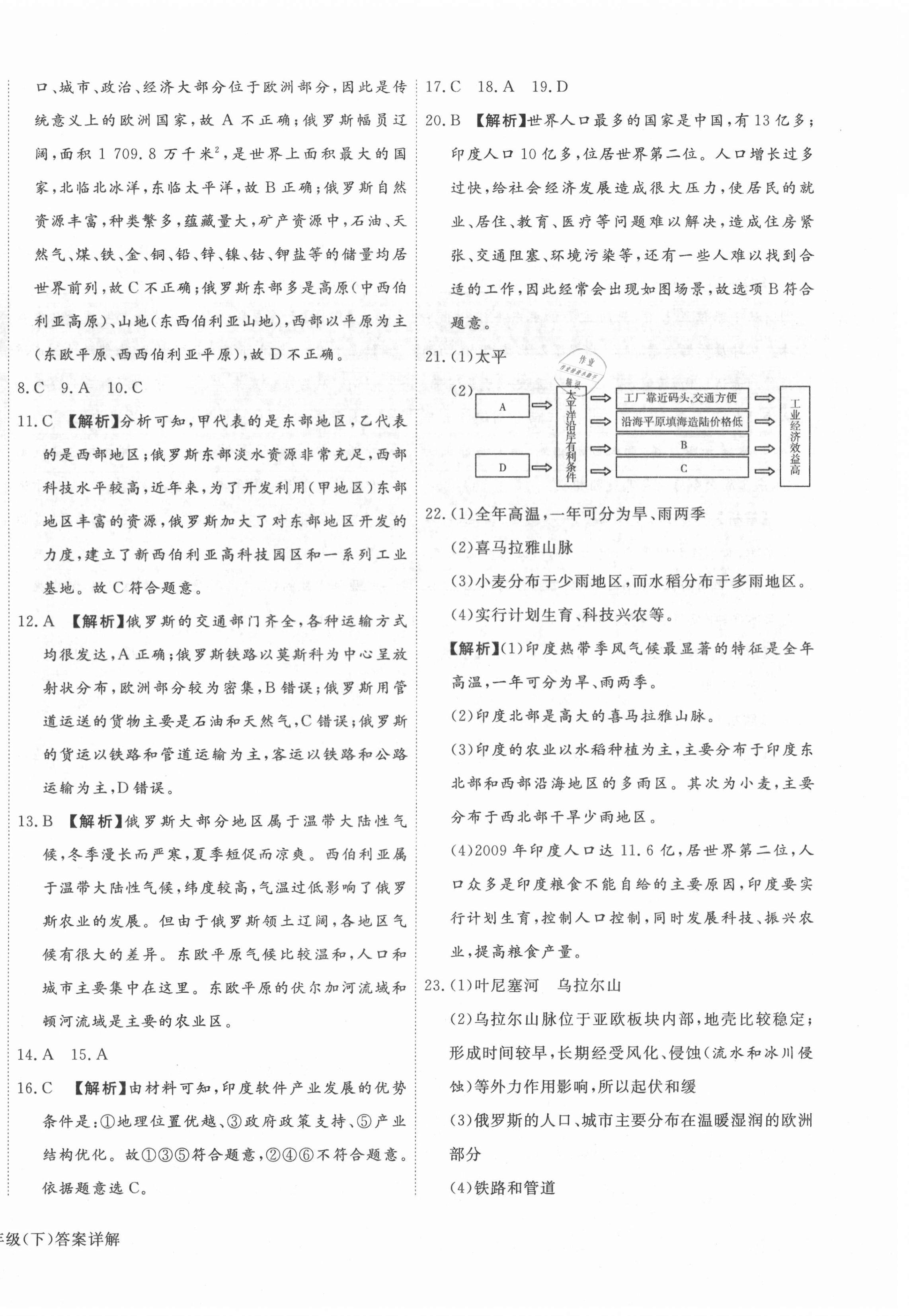 2021年核心金考卷七年級地理下冊人教版河北專版 參考答案第4頁