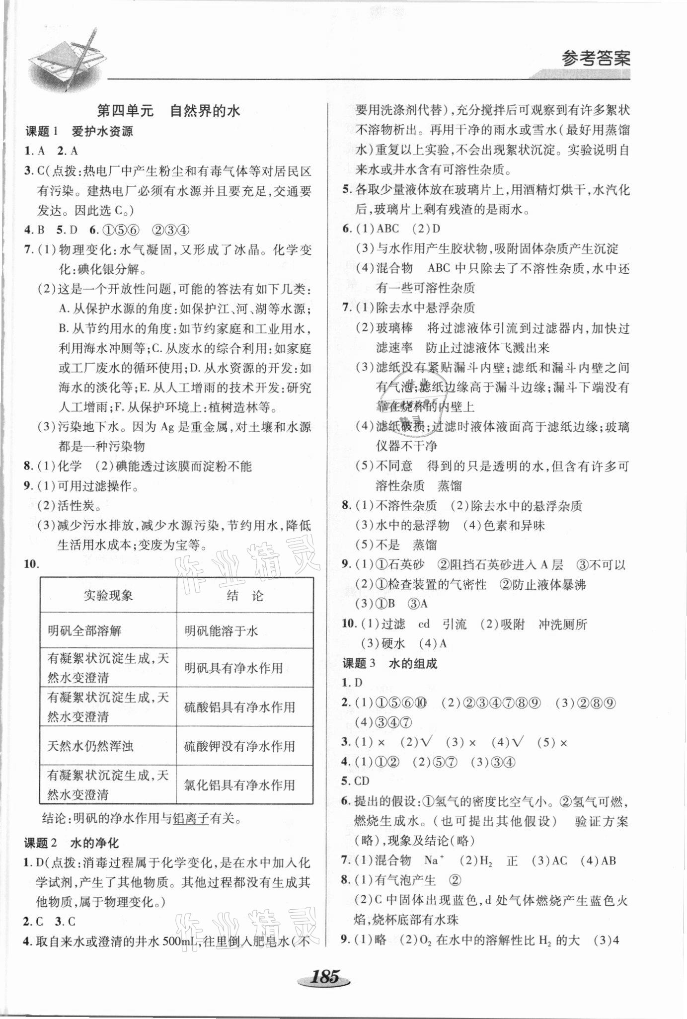 2021年新课标教材同步导练九年级化学全一册人教版 参考答案第4页