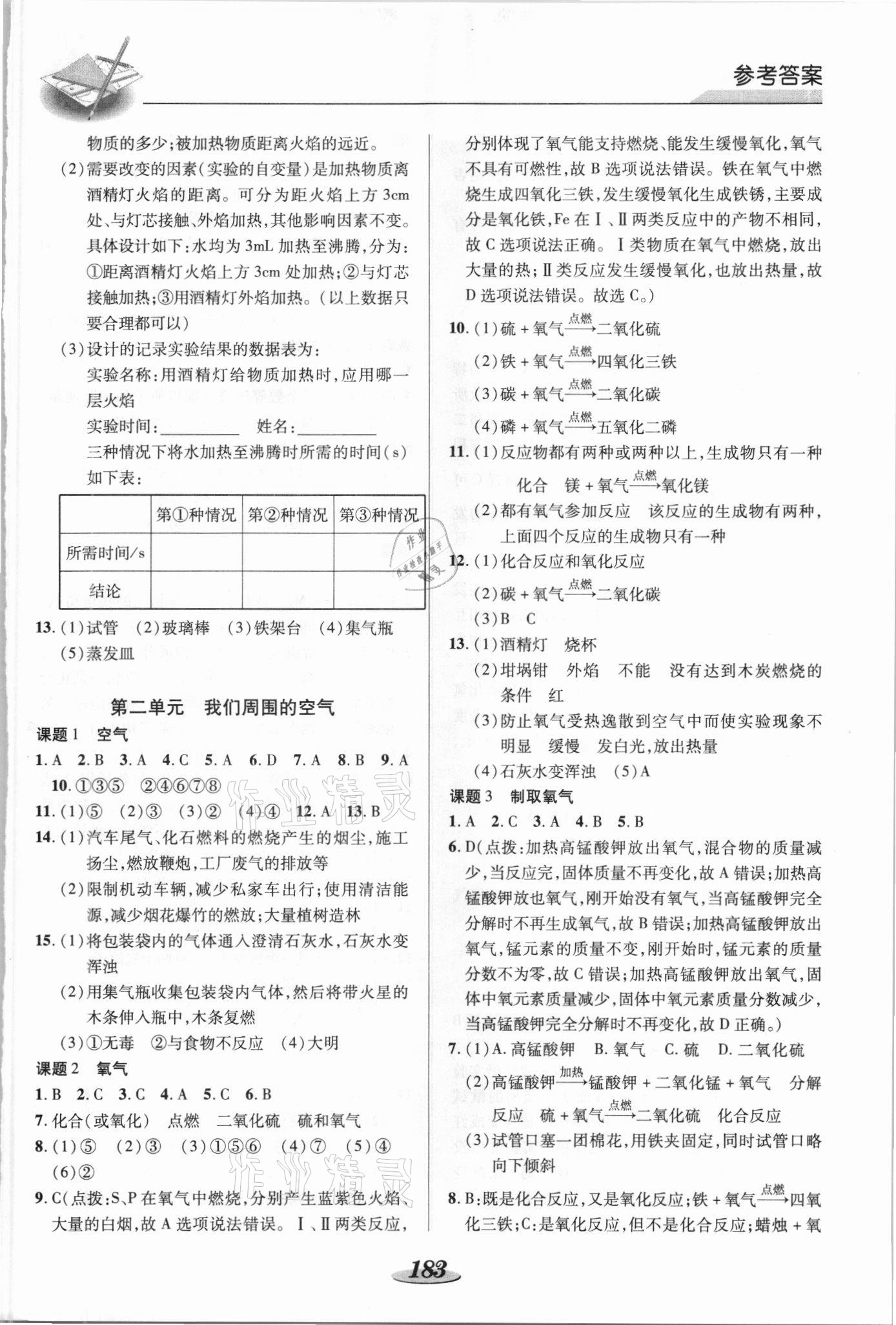 2021年新课标教材同步导练九年级化学全一册人教版 参考答案第2页