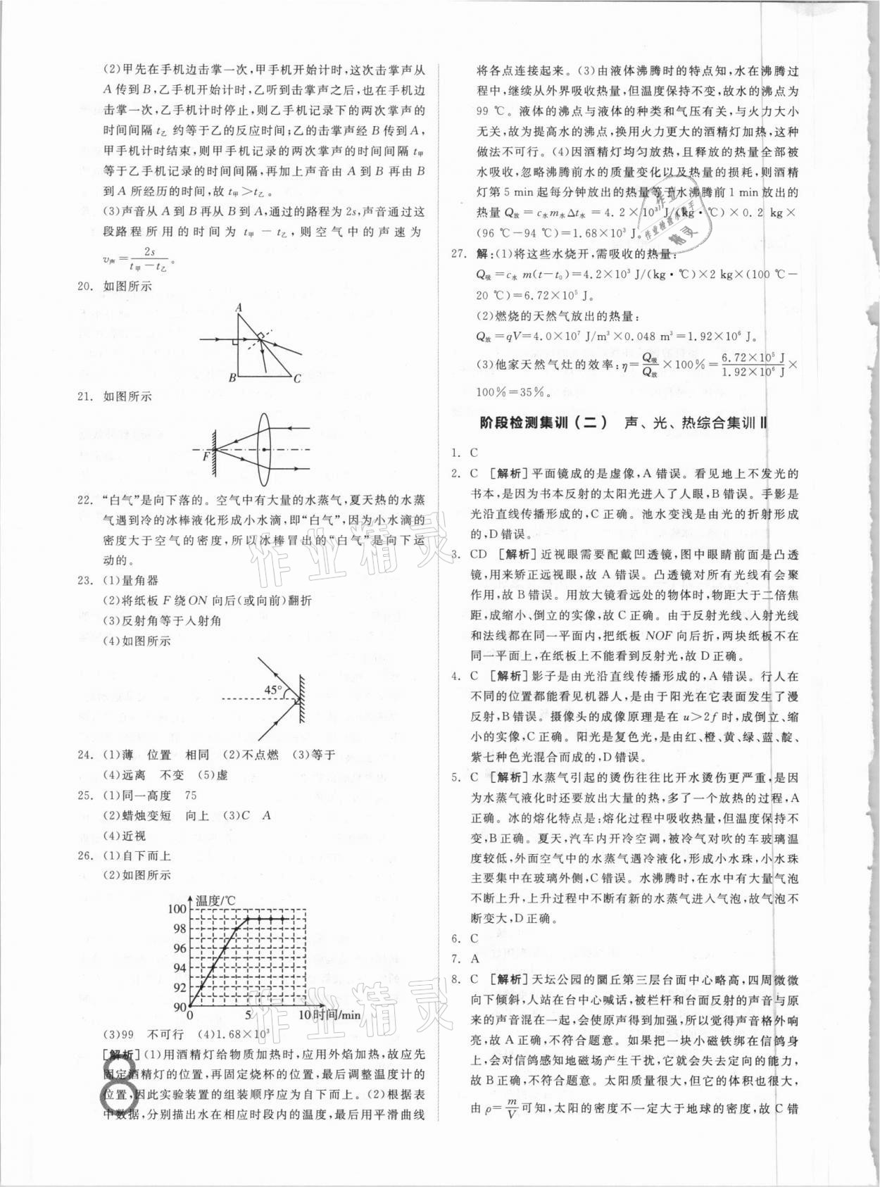 2021年全品中考真題分類集訓(xùn)物理 參考答案第8頁