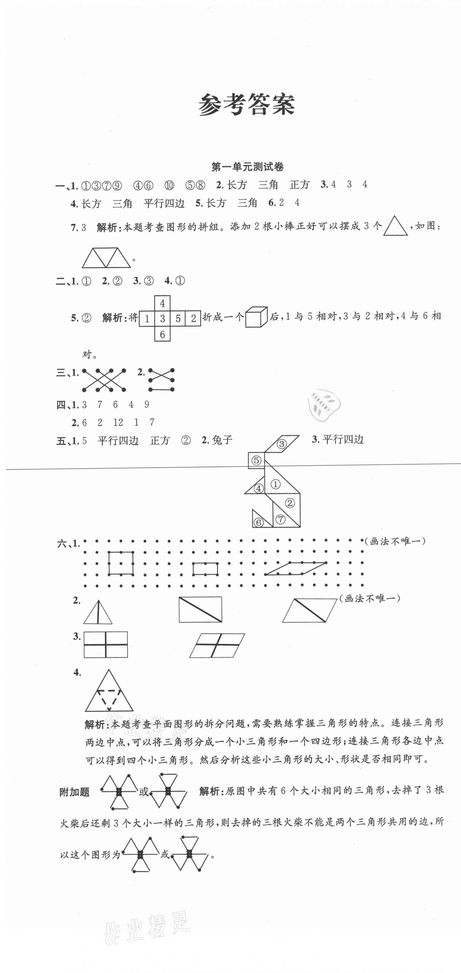 2021年品優好卷滿分測評一年級數學下冊人教版 參考答案第1頁