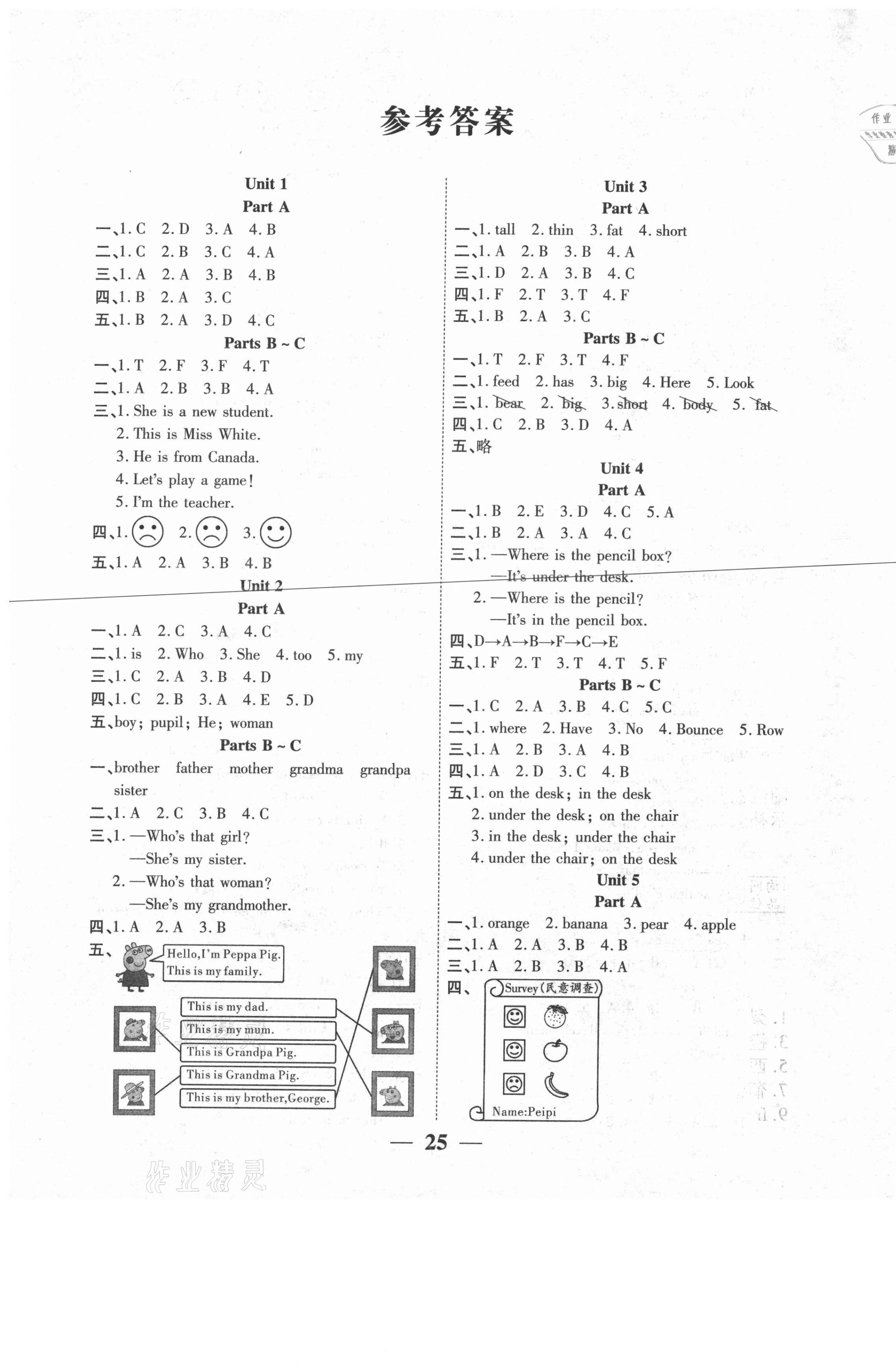 2021年暢響雙優(yōu)卷三年級(jí)英語下冊(cè)人教PEP版 參考答案第1頁