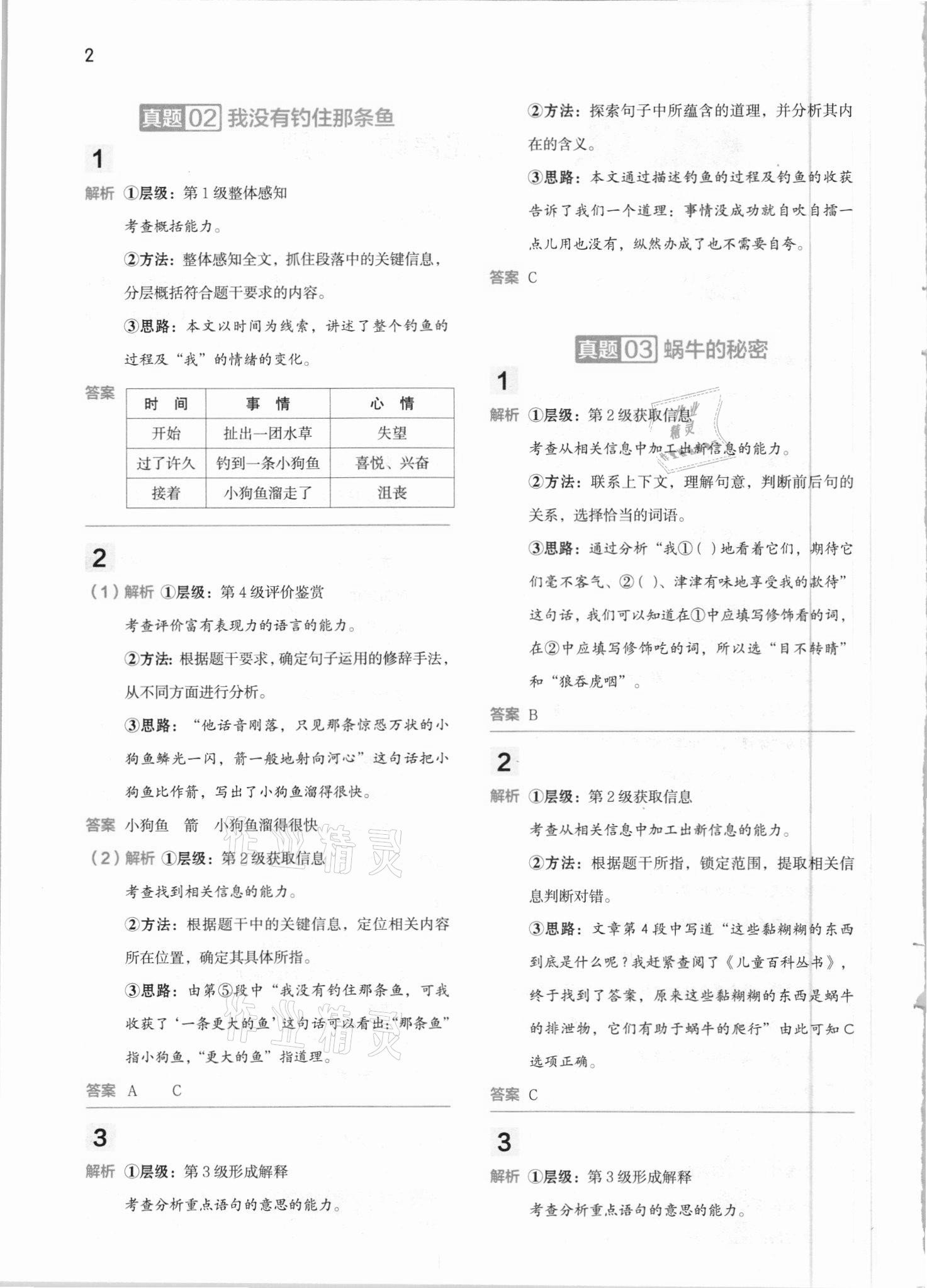 2021年阅读大脑真题集训80篇三年级下册人教版 参考答案第2页
