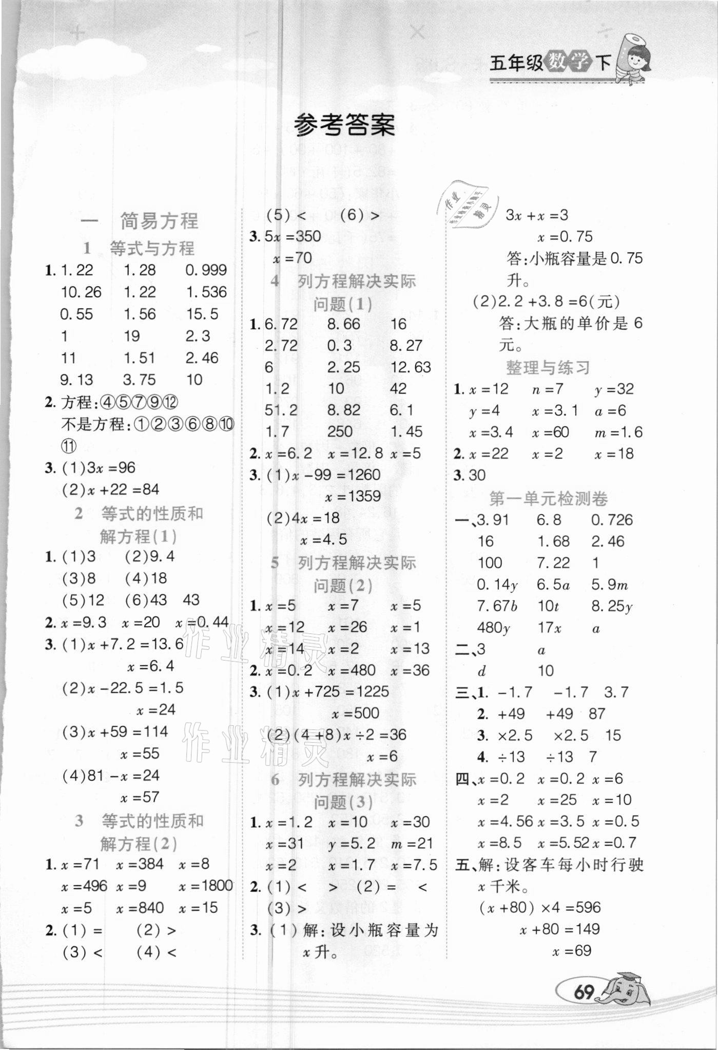 2021年幫你學(xué)口算題卡五年級(jí)數(shù)學(xué)下冊(cè)蘇教版 參考答案第1頁