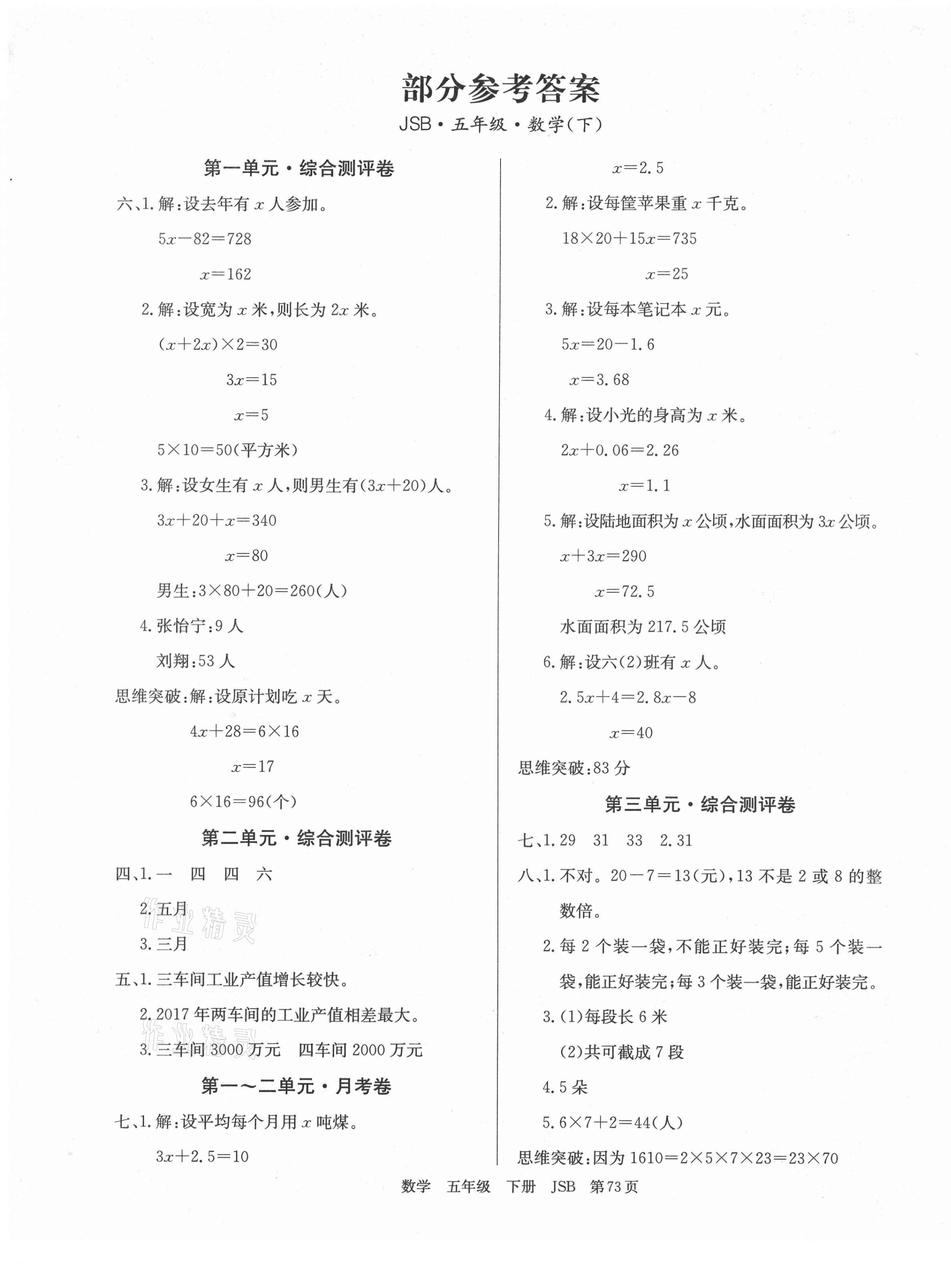 2021年优优好卷单元测评卷五年级数学下册江苏版 第1页