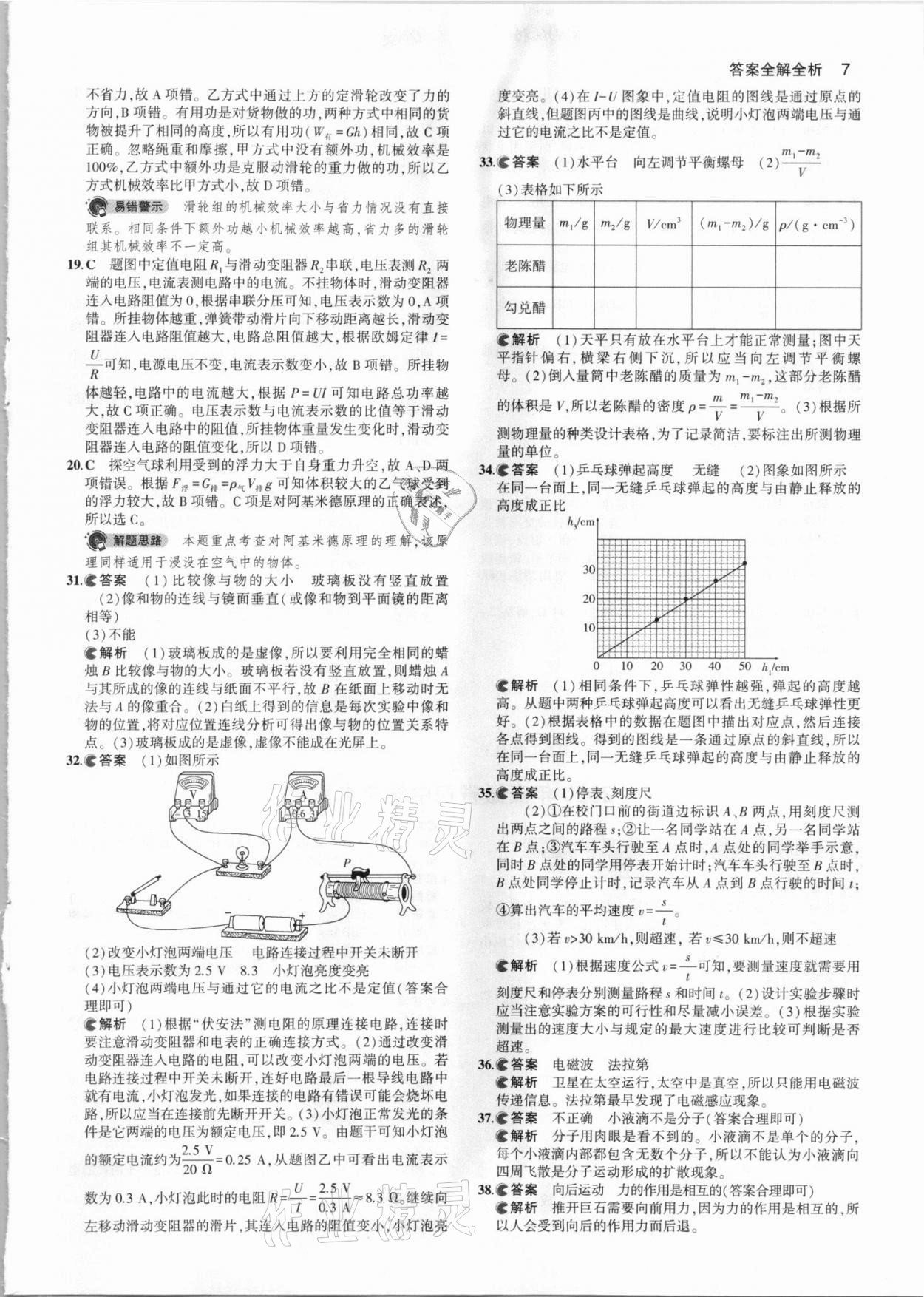 2021年53中考真题卷物理 参考答案第7页