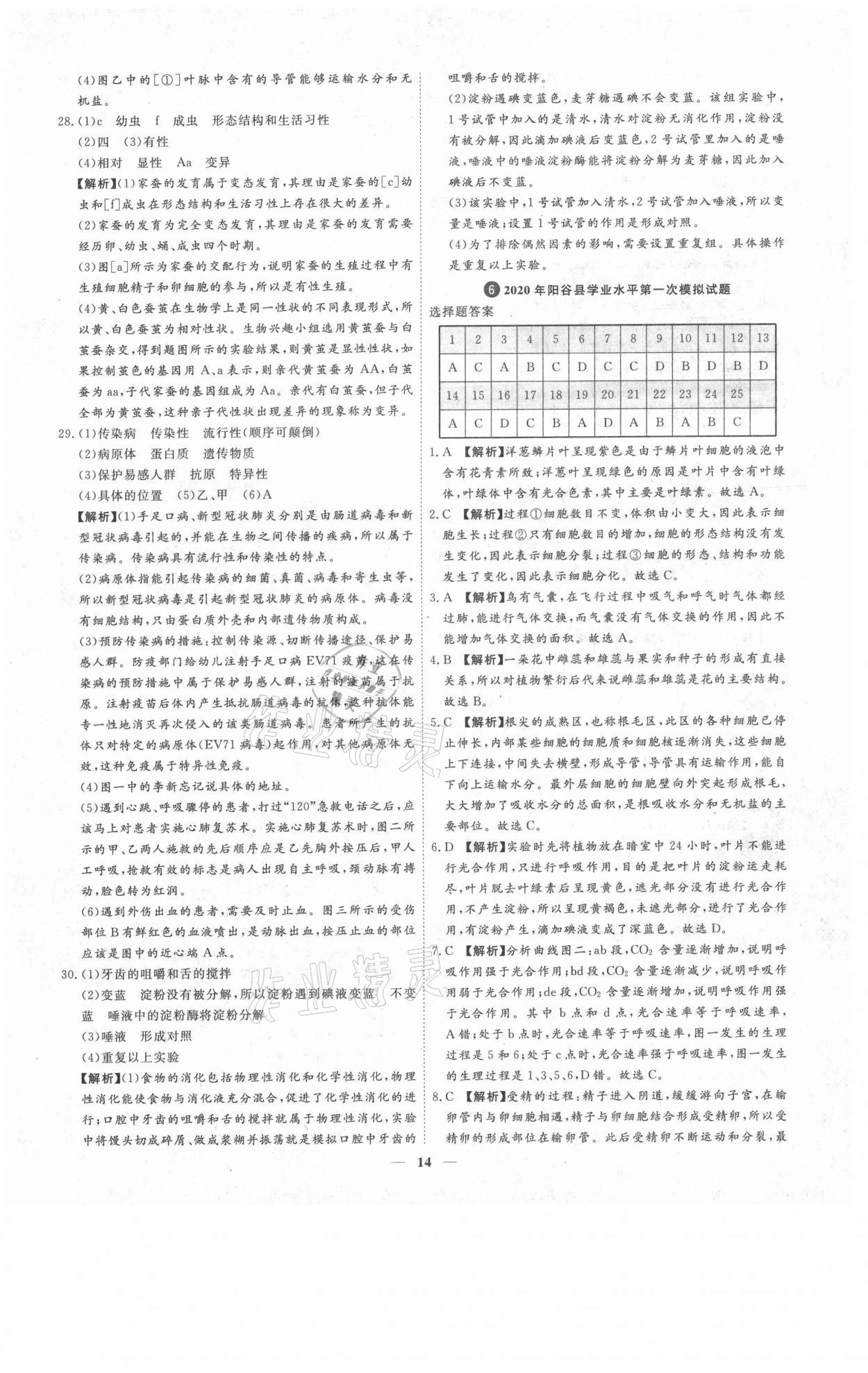 2021年3年真題2年模擬1年預(yù)測(cè)生物聊城專版 參考答案第14頁(yè)