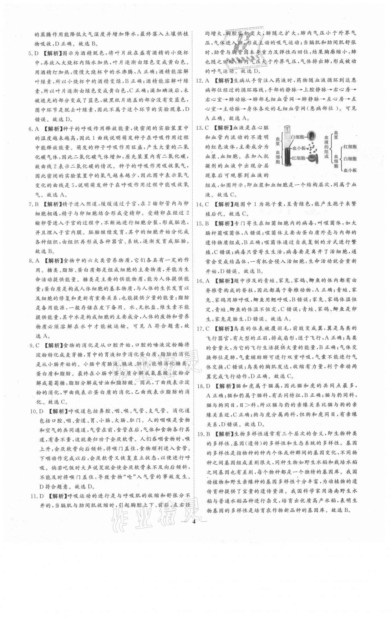 2021年3年真題2年模擬1年預(yù)測生物聊城專版 參考答案第4頁