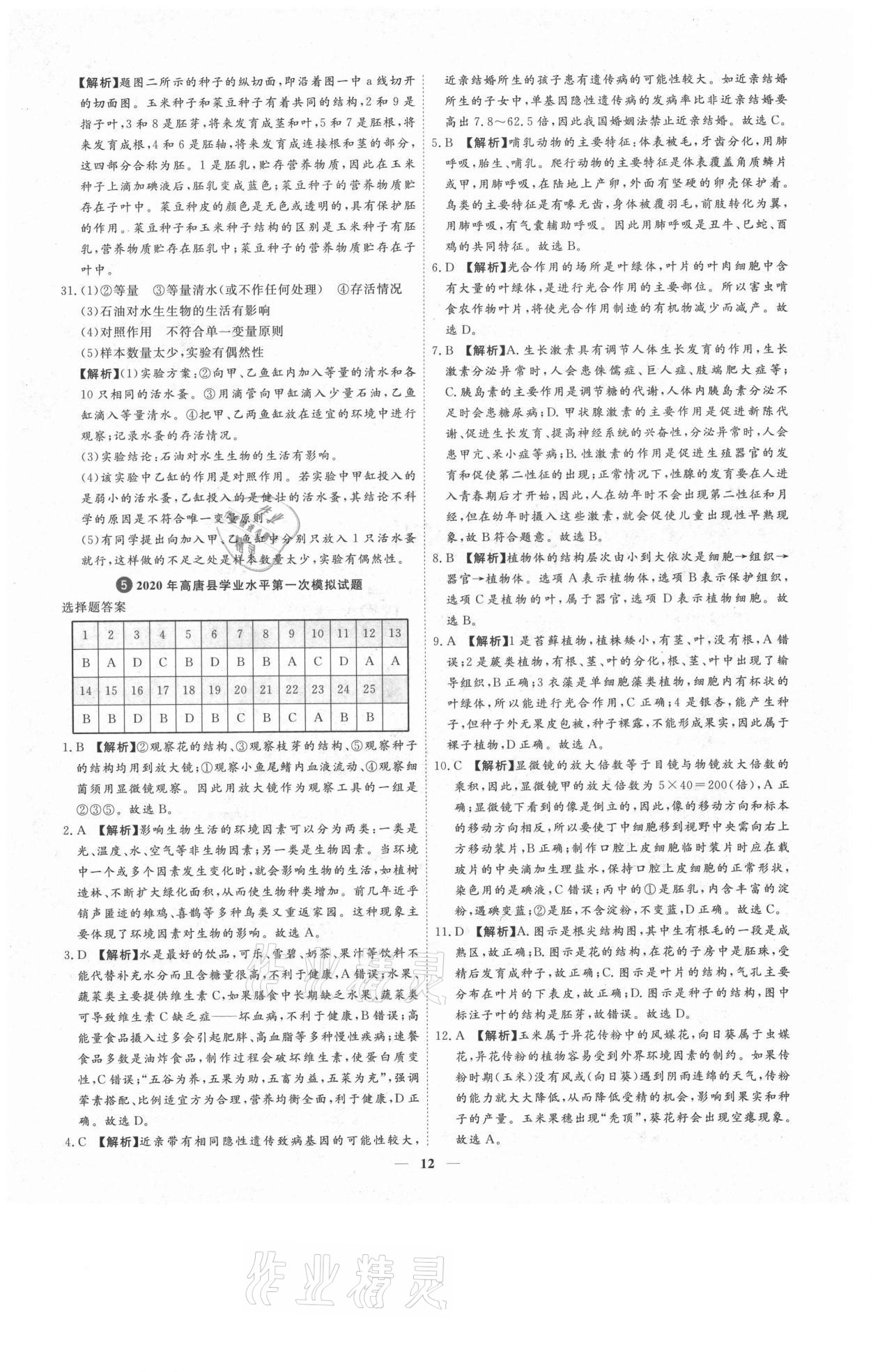 2021年3年真題2年模擬1年預(yù)測生物聊城專版 參考答案第12頁