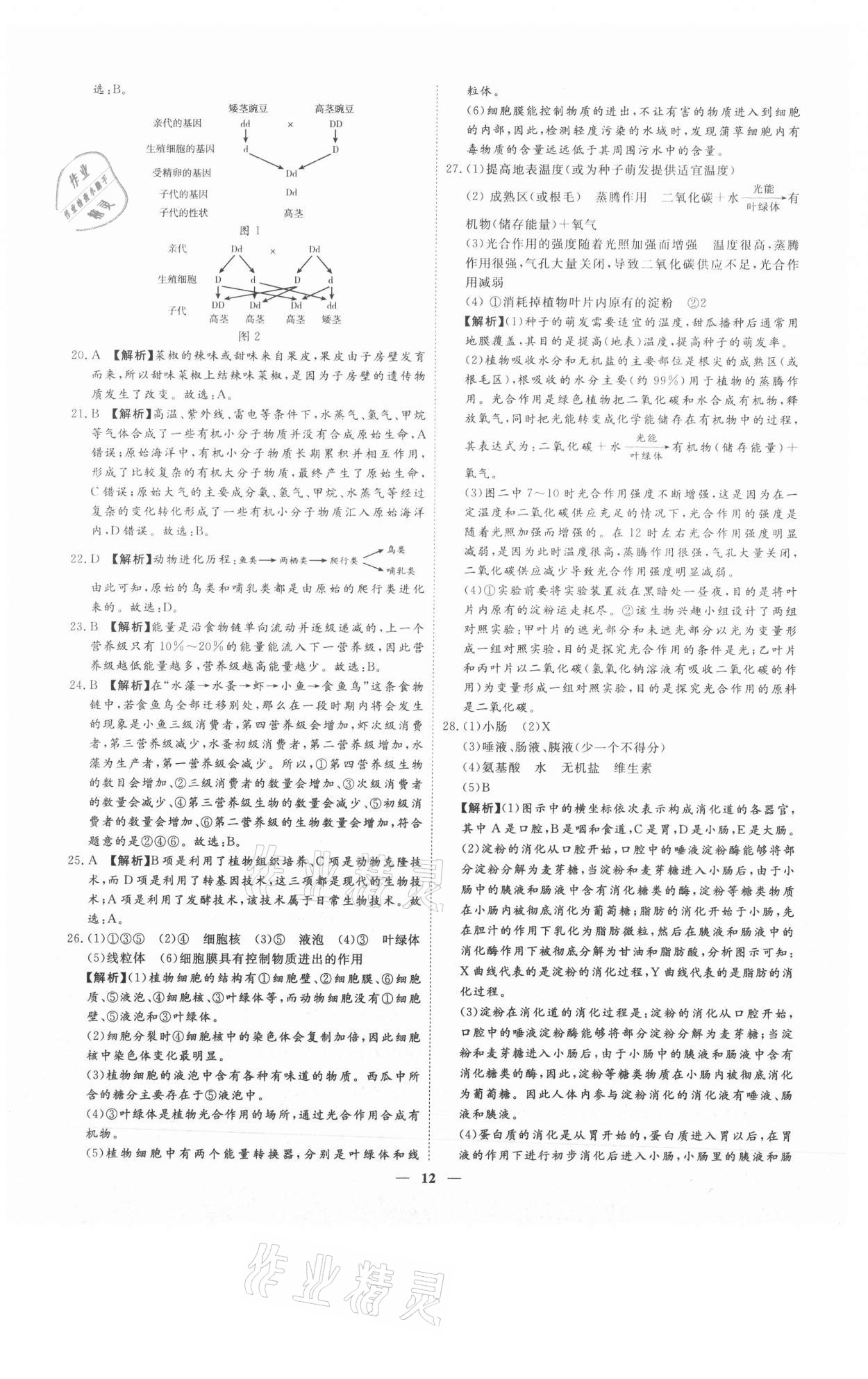 2021年3年真題2年模擬1年預(yù)測生物濟南專版 參考答案第12頁