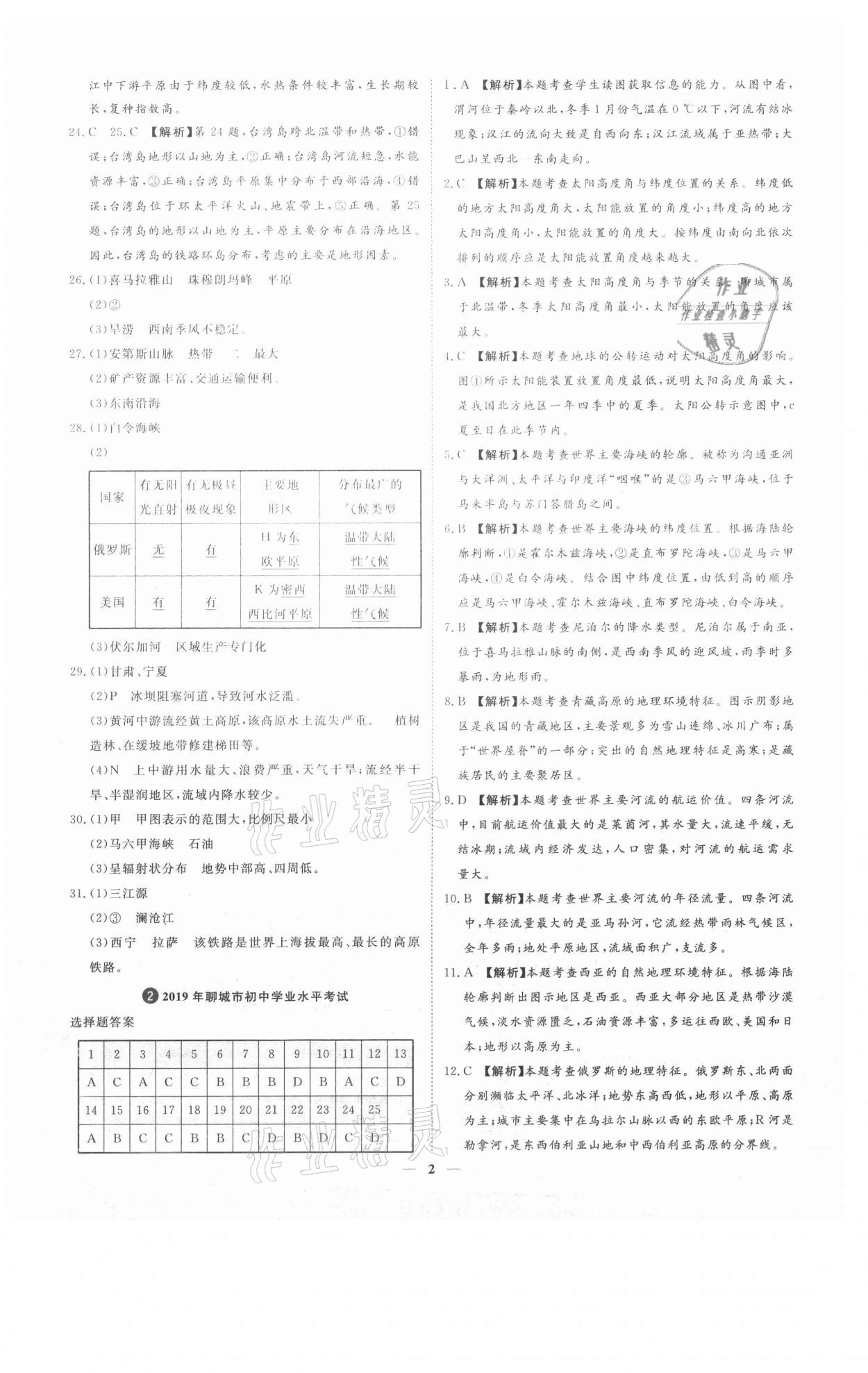 2021年3年真題2年模擬1年預(yù)測(cè)地理聊城專版 參考答案第2頁(yè)