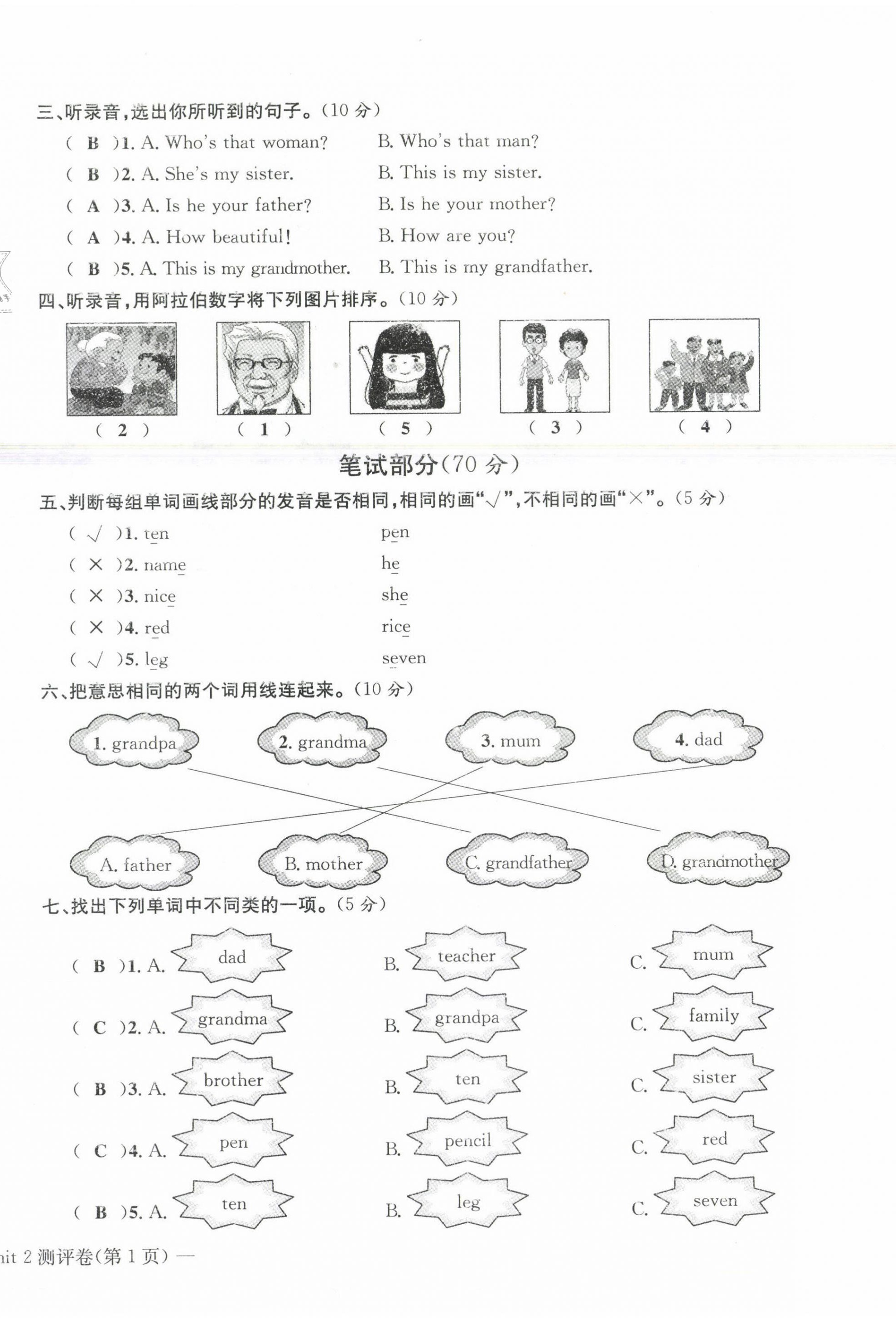 2021年学业评价测评卷三年级英语下册人教版 第6页