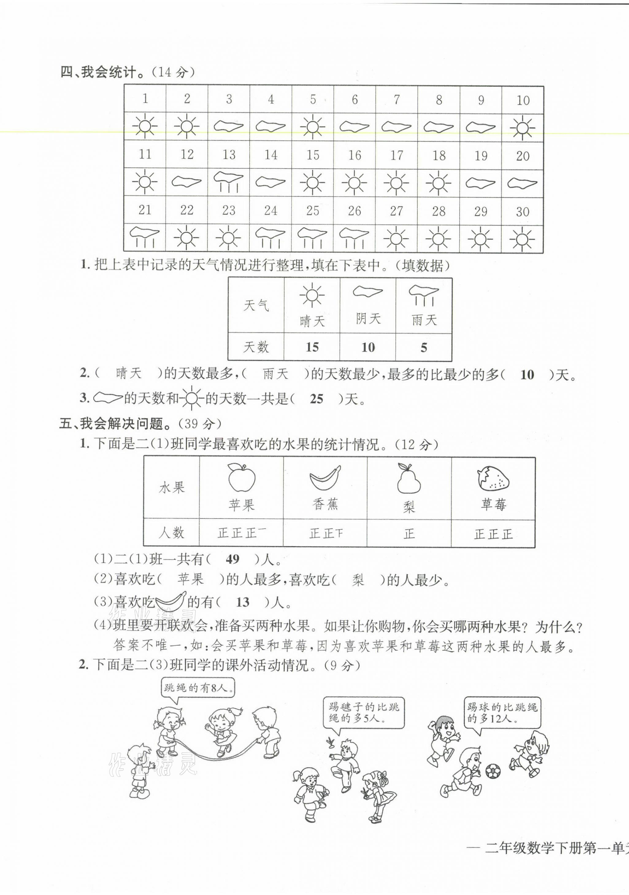 2021年学业评价测评卷二年级数学下册人教版 第3页