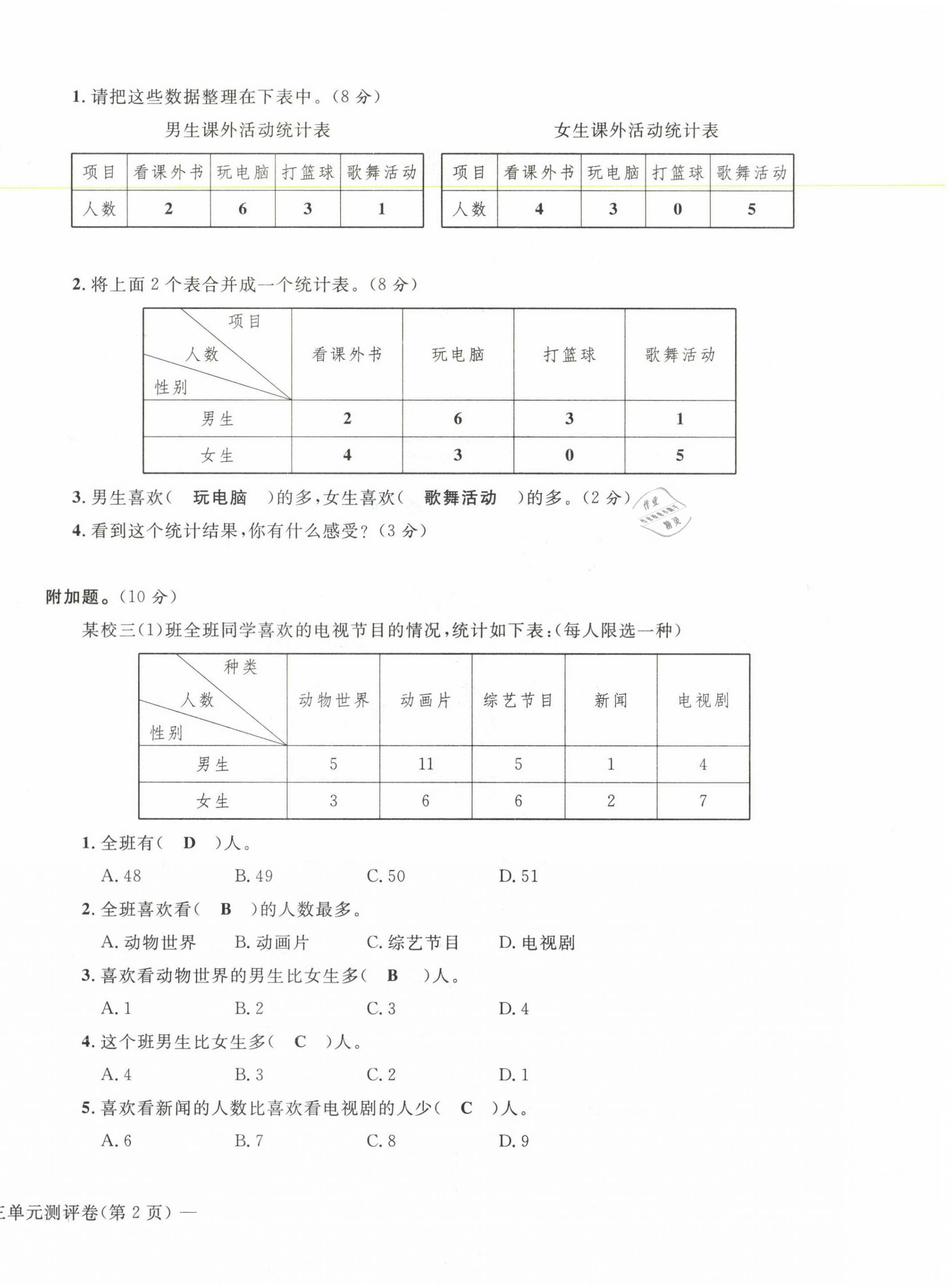 2021年學業(yè)評價測評卷三年級數(shù)學下冊人教版 第12頁