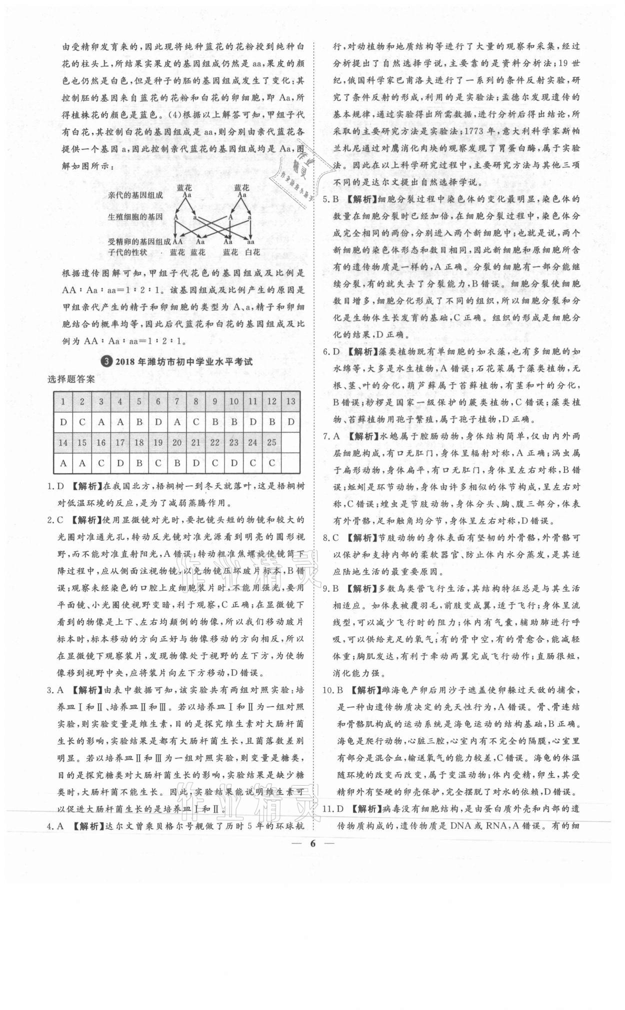 2021年3年真題2年模擬1年預(yù)測生物濰坊專版 參考答案第6頁