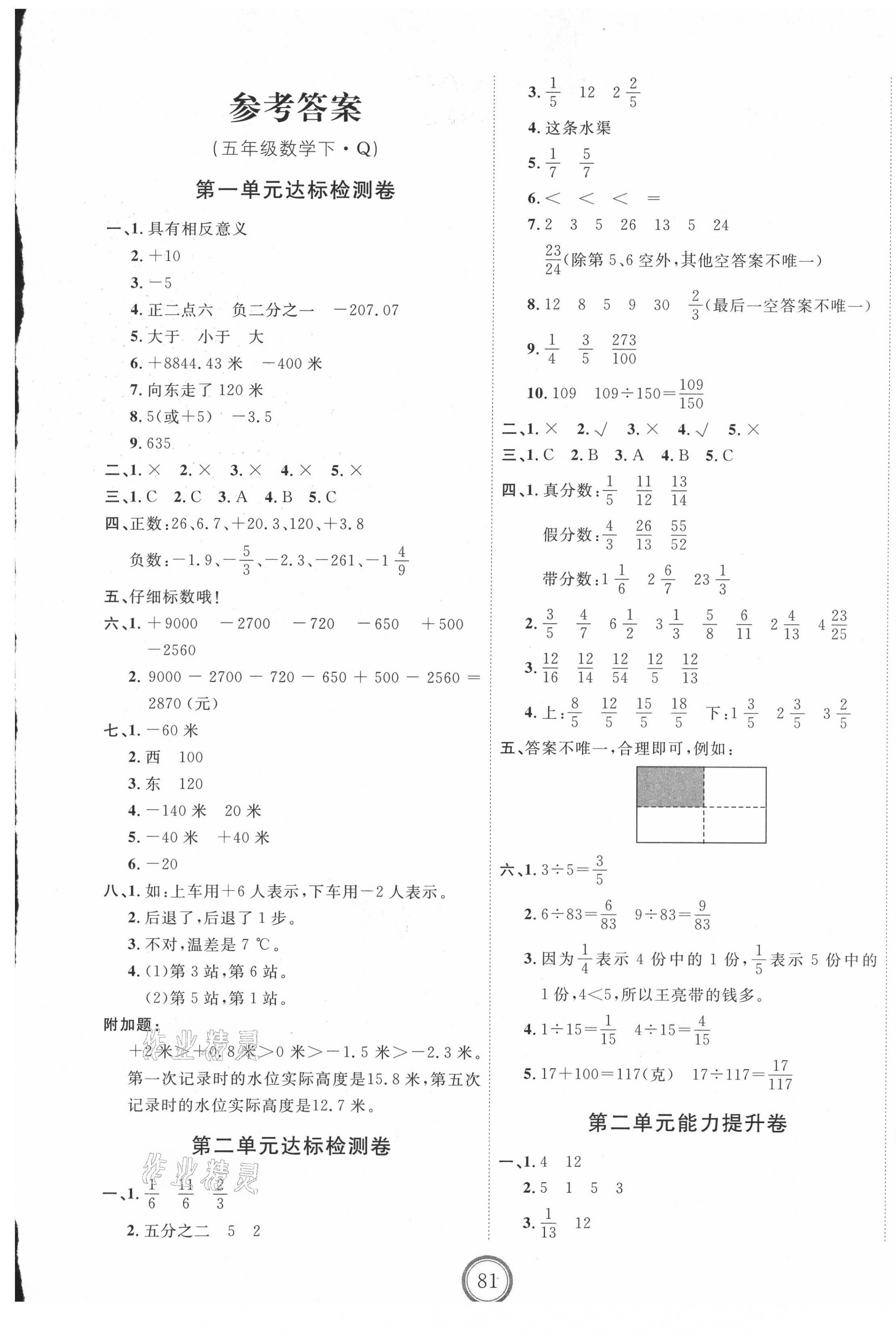 2021年优加密卷五年级数学下册青岛版 第1页