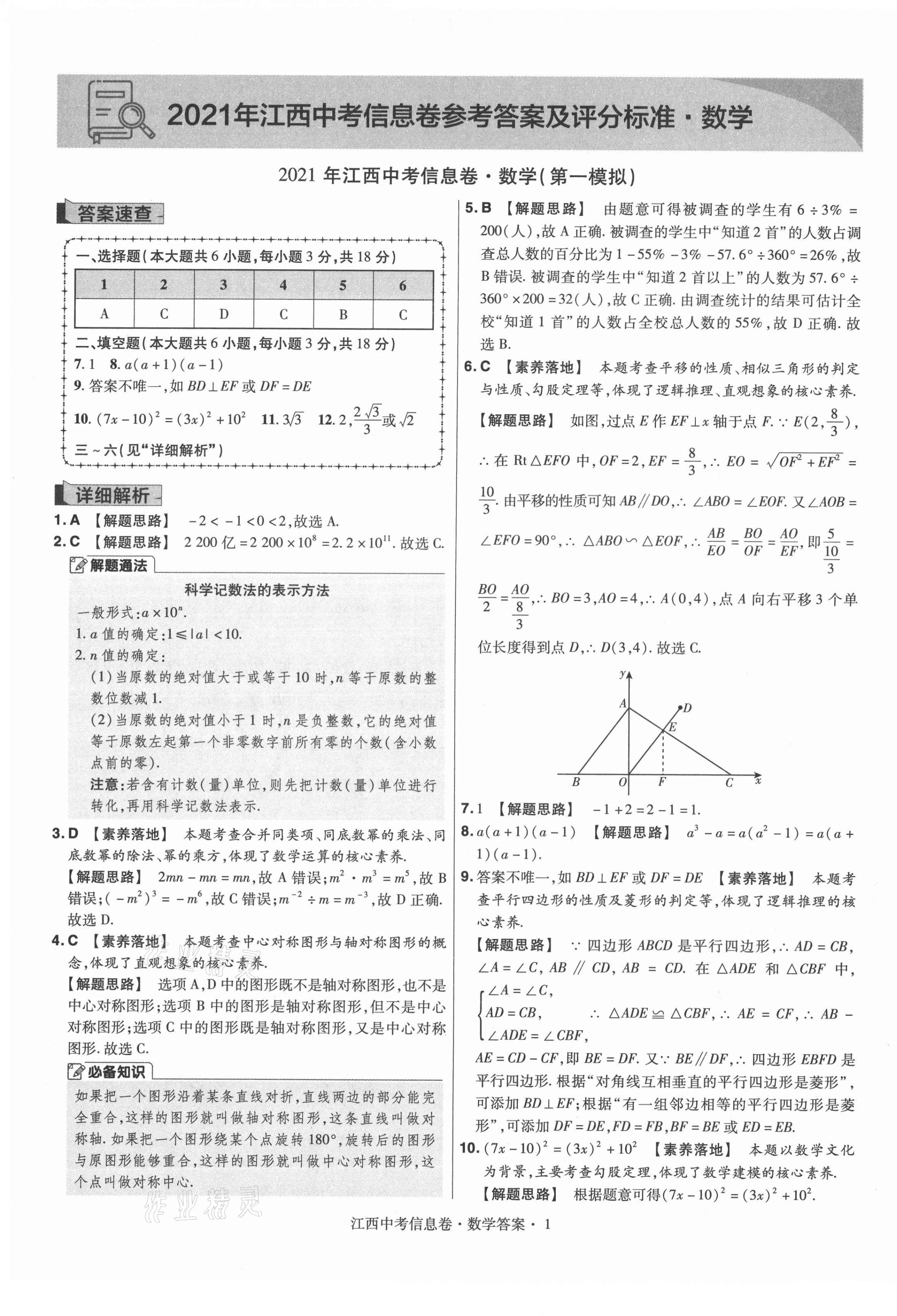 2021年金考卷百校聯(lián)盟系列江西中考信息卷數(shù)學 第1頁