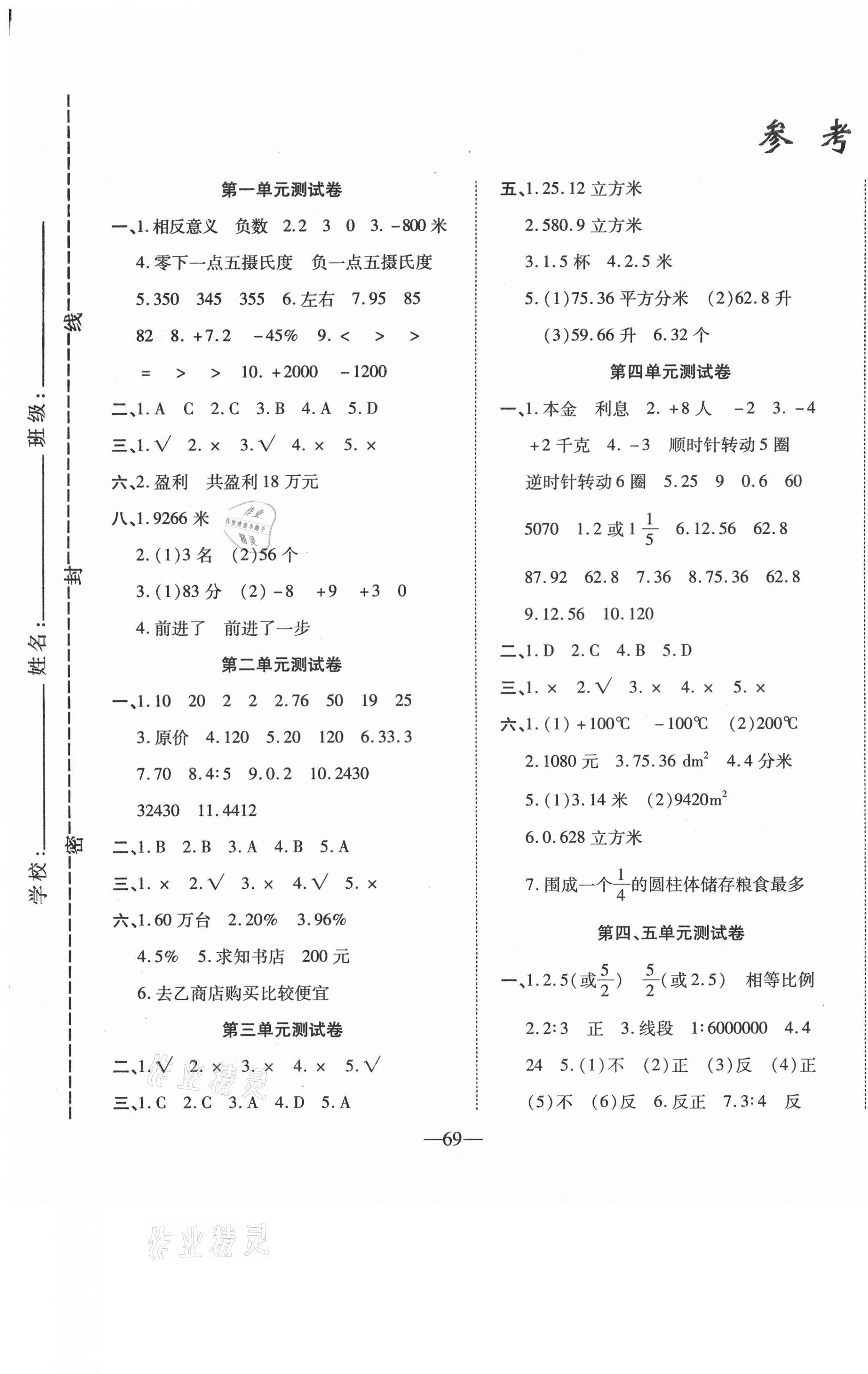 2021年名题金卷六年级数学下册人教版 第1页