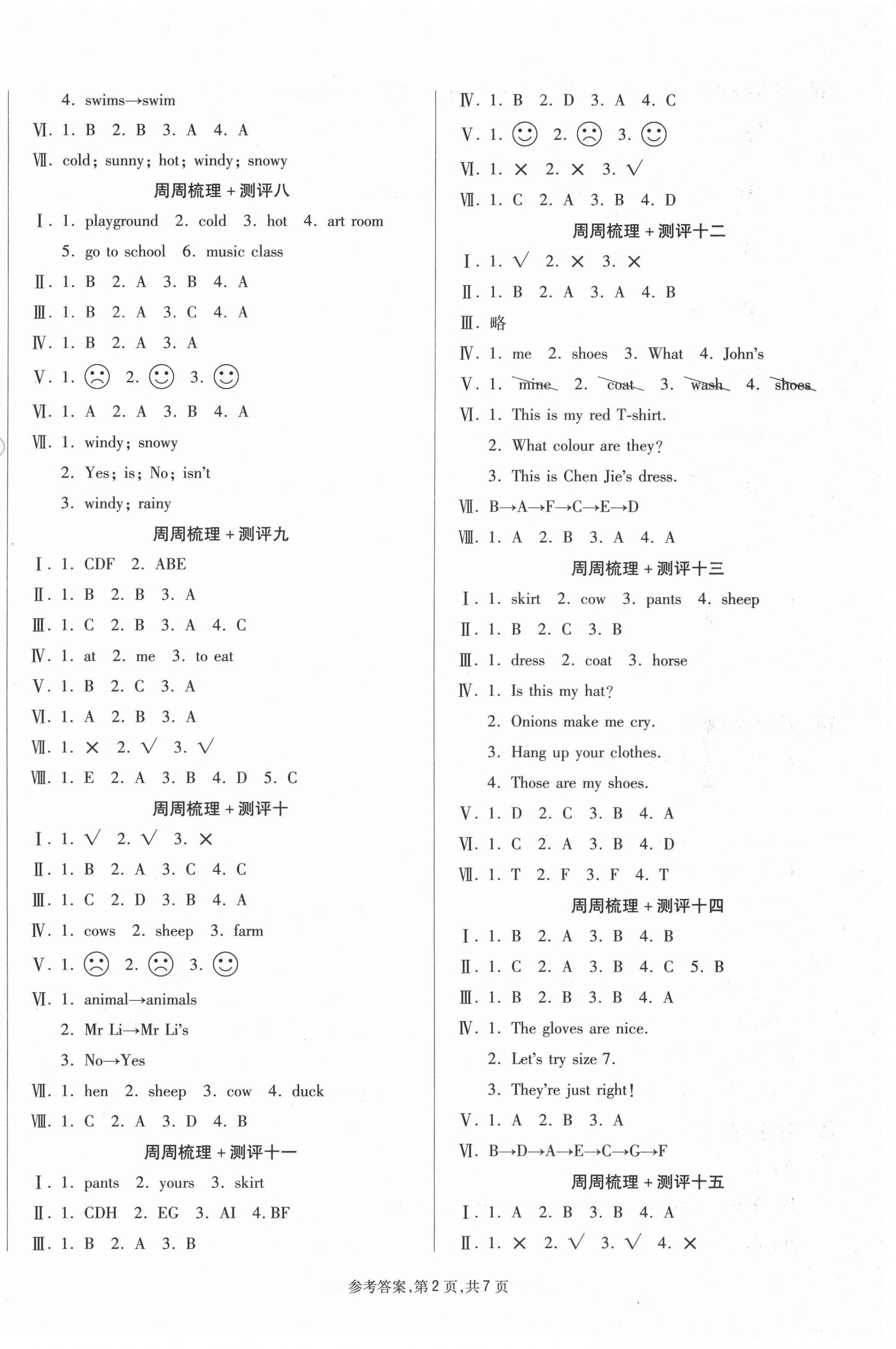 2021年金牌大考卷四年级英语下册人教PEP版 参考答案第2页