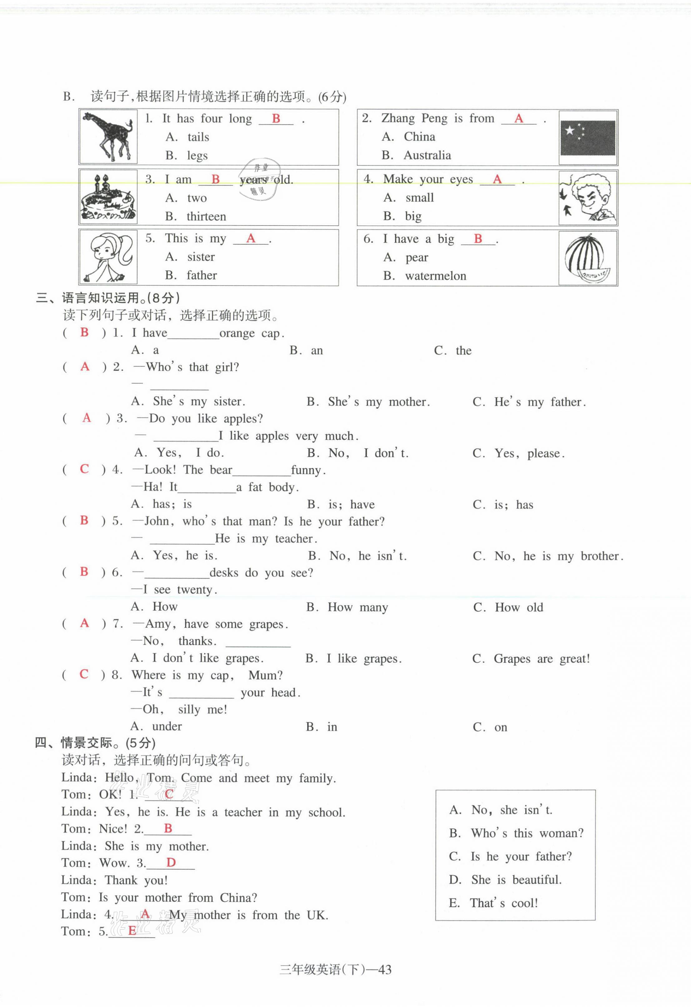 2021年小學期末加油站三年級英語下冊人教PEP版 參考答案第14頁