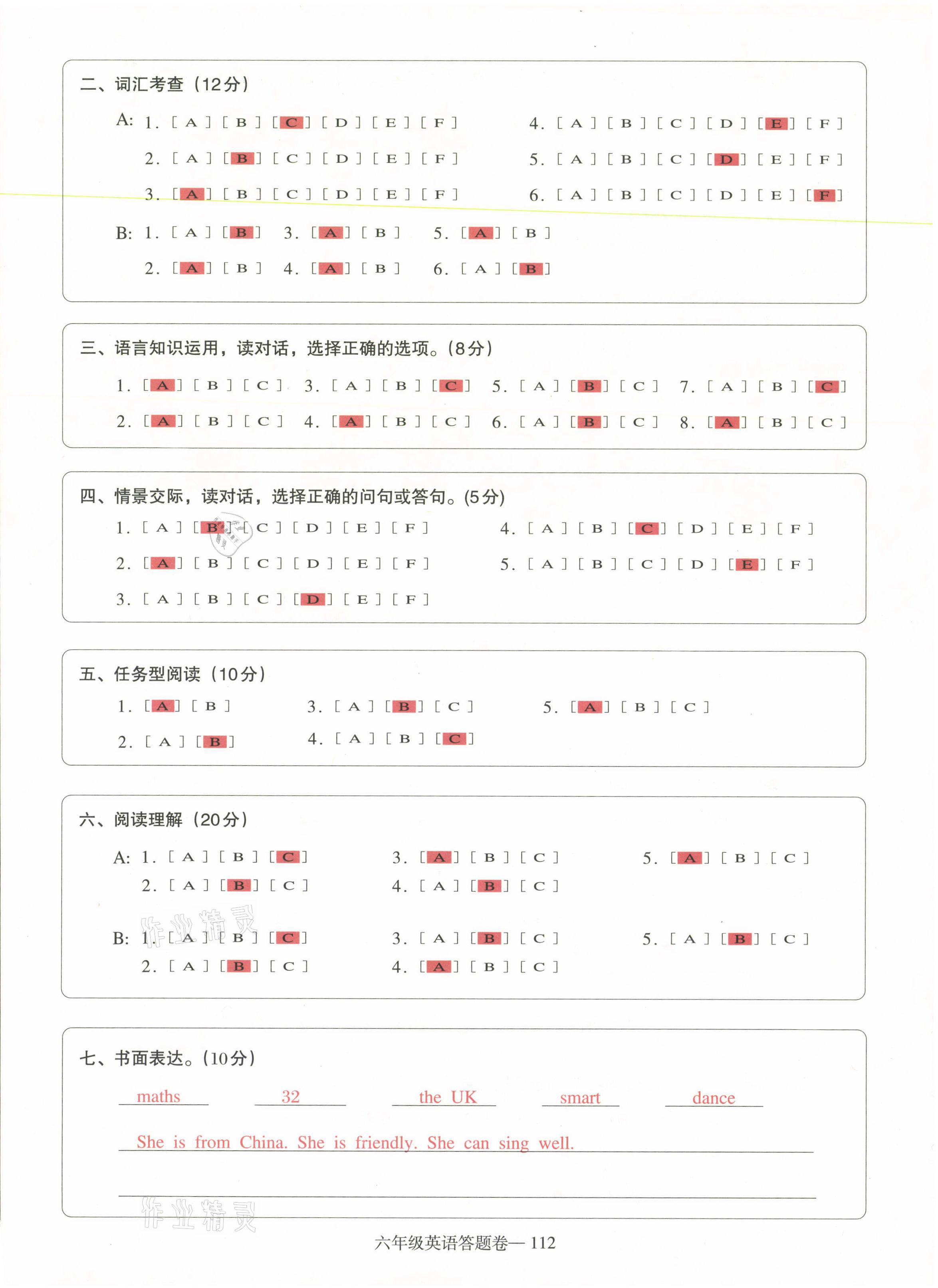 2021年小學期末加油站六年級英語下冊人教PEP版 參考答案第4頁