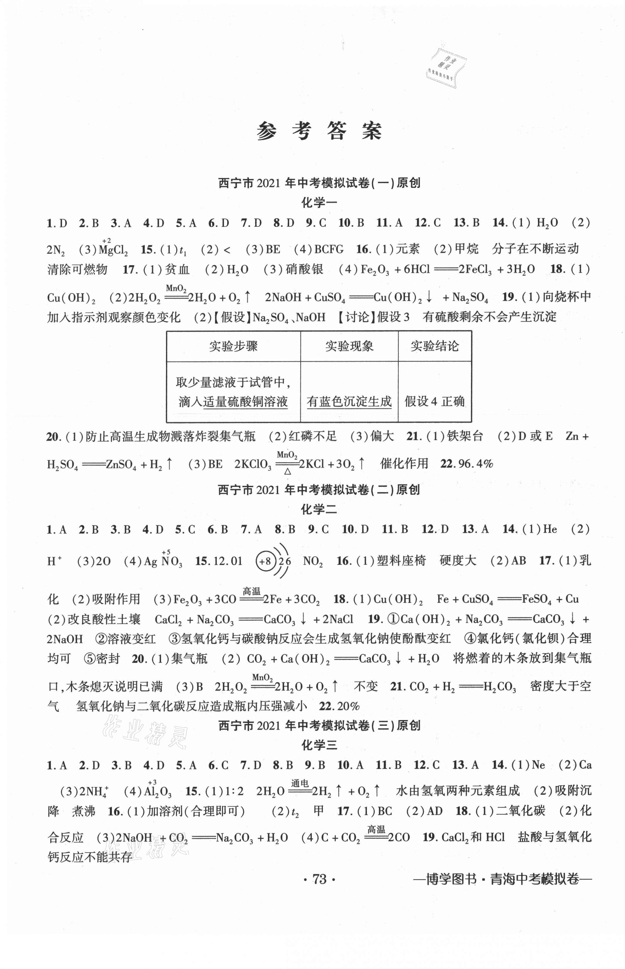 2021年金榜名卷模擬試卷化學(xué)青海專版 第1頁(yè)