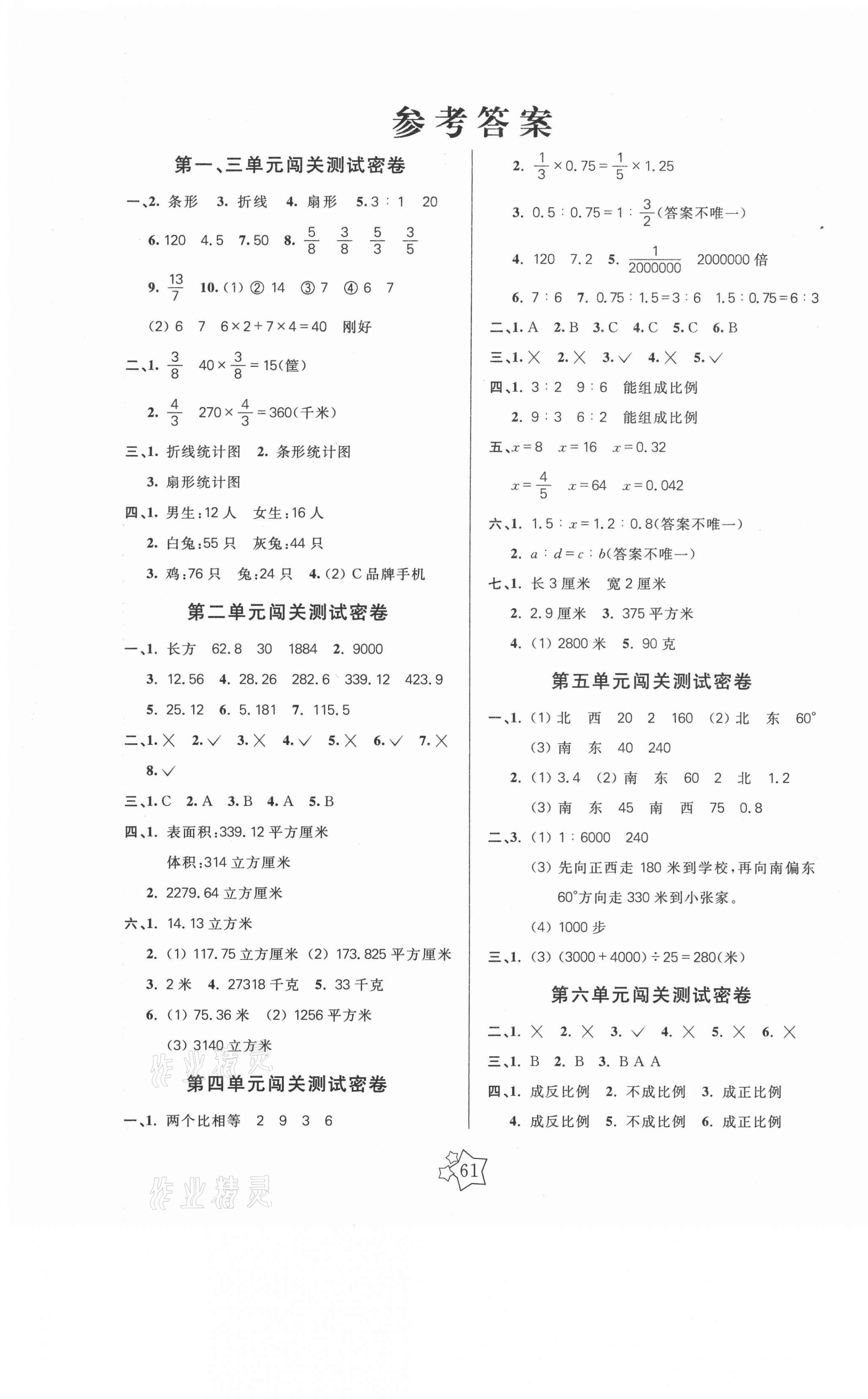 2021年100分闯关期末冲刺六年级数学下册苏教版 第1页