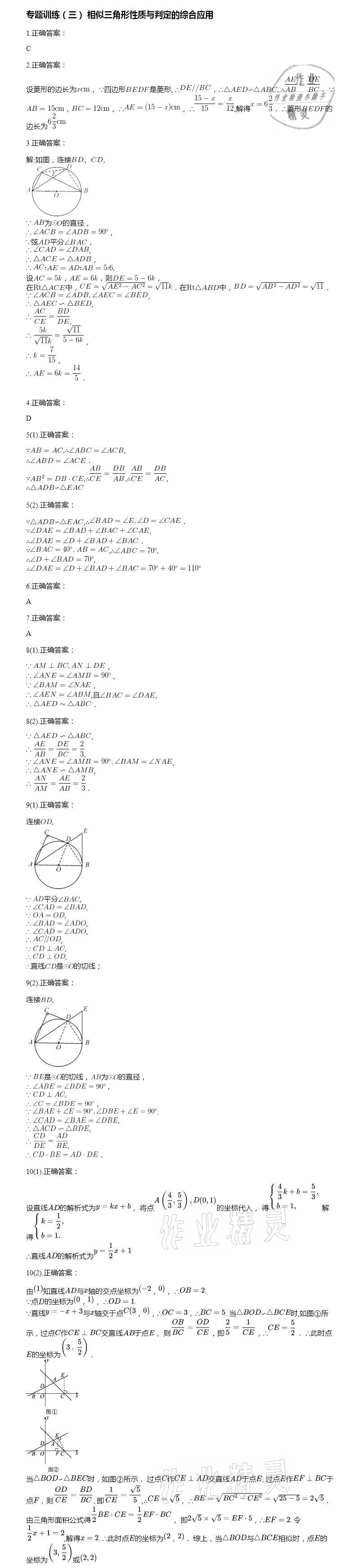 2021年智能診斷練測考九年級數學下冊人教版 參考答案第14頁