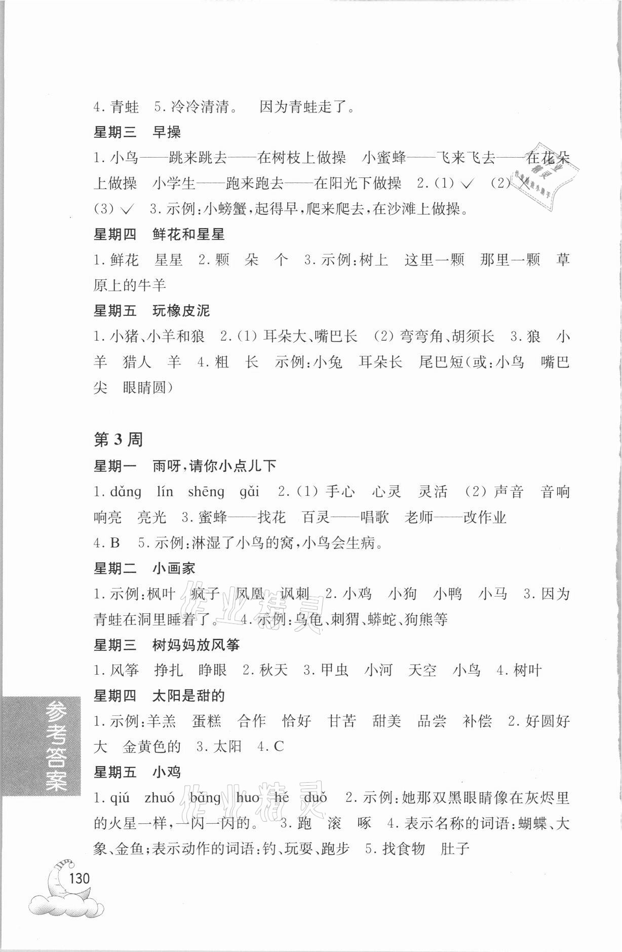 2021年周計劃小學語文閱讀強化訓練100篇一年級 參考答案第2頁