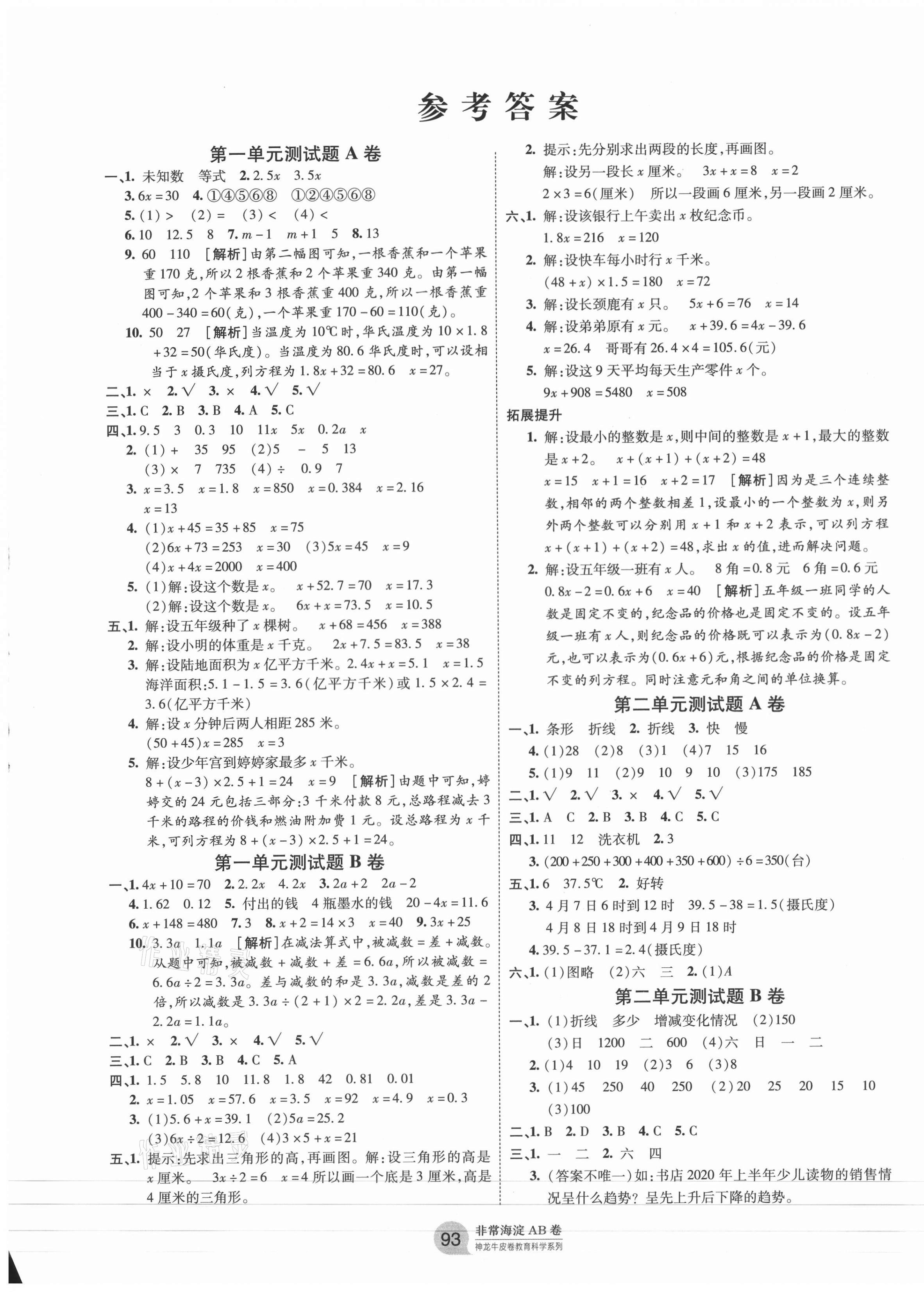 2021年海淀單元測試AB卷五年級數(shù)學(xué)下冊蘇教版 第1頁