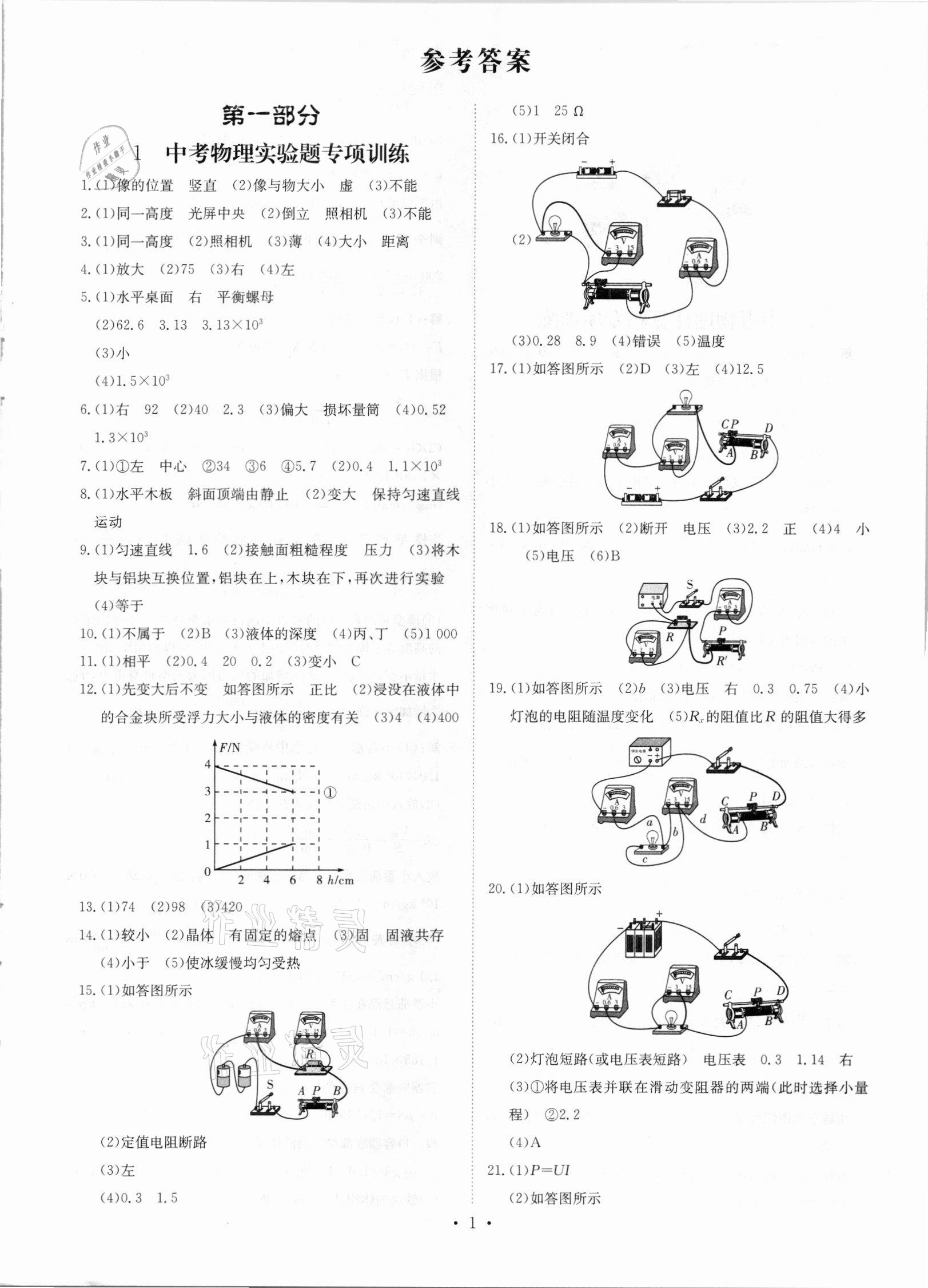 2021年鋒芒文化名校中考金卷物理重慶專版 參考答案第1頁