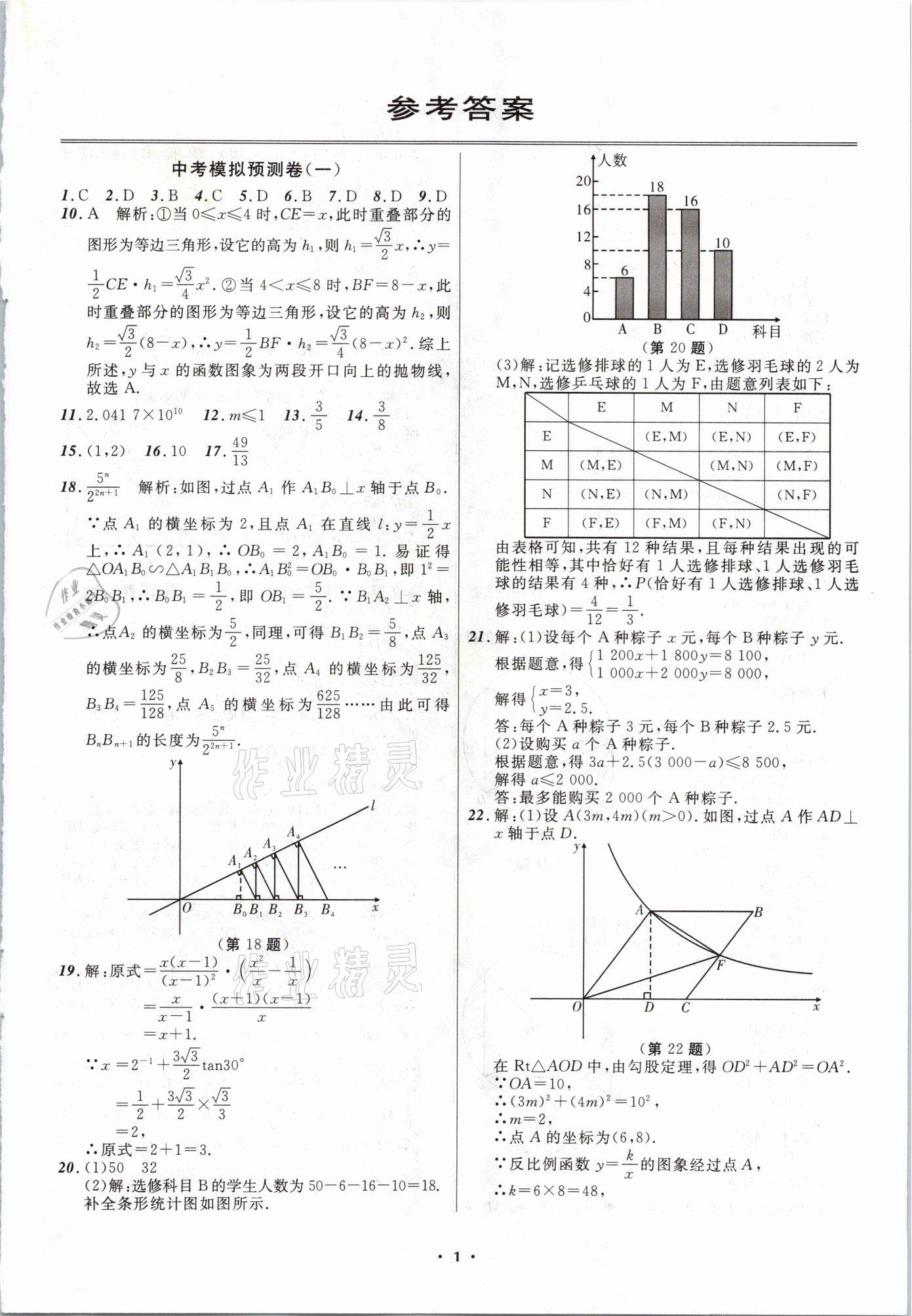 2021年中考模擬預(yù)測(cè)卷數(shù)學(xué)撫本鐵葫遼專版 第1頁