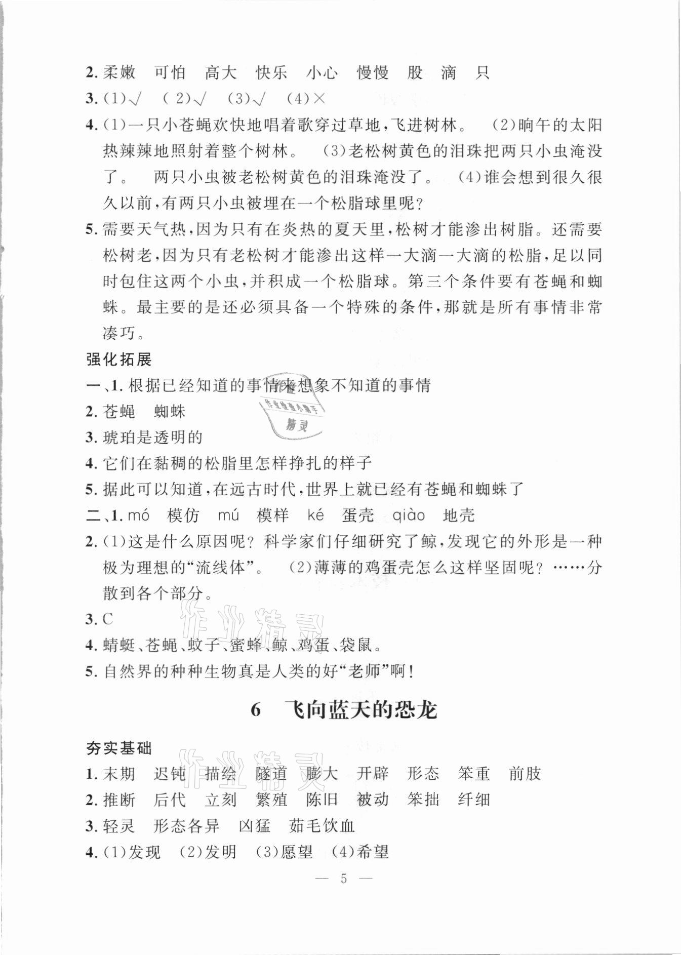 2021年上海特訓四年級語文下冊人教版上海專用54制 參考答案第5頁