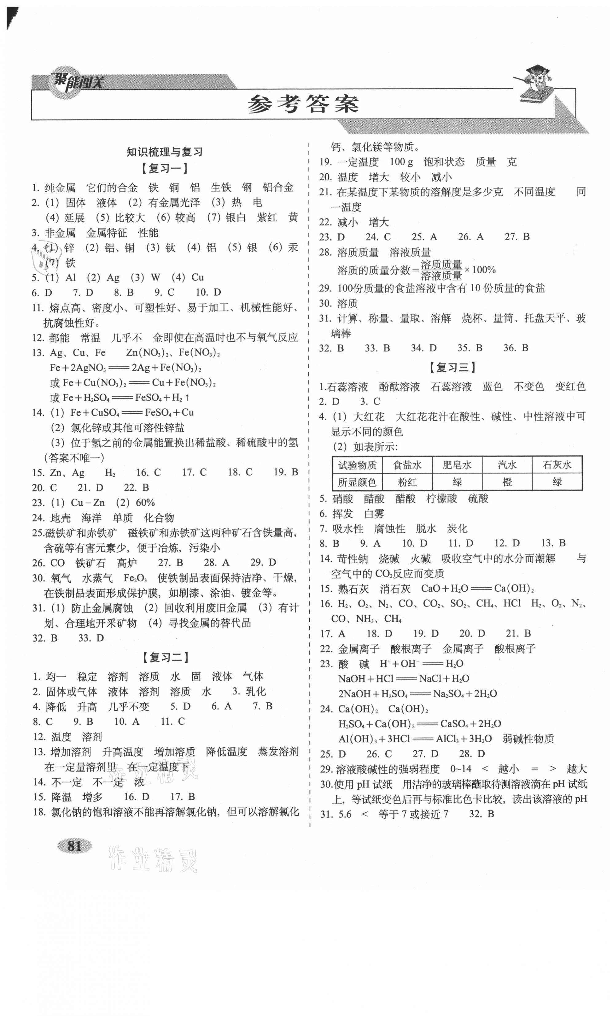 2021年聚能闯关期末复习冲刺卷九年级化学下册人教版 第1页