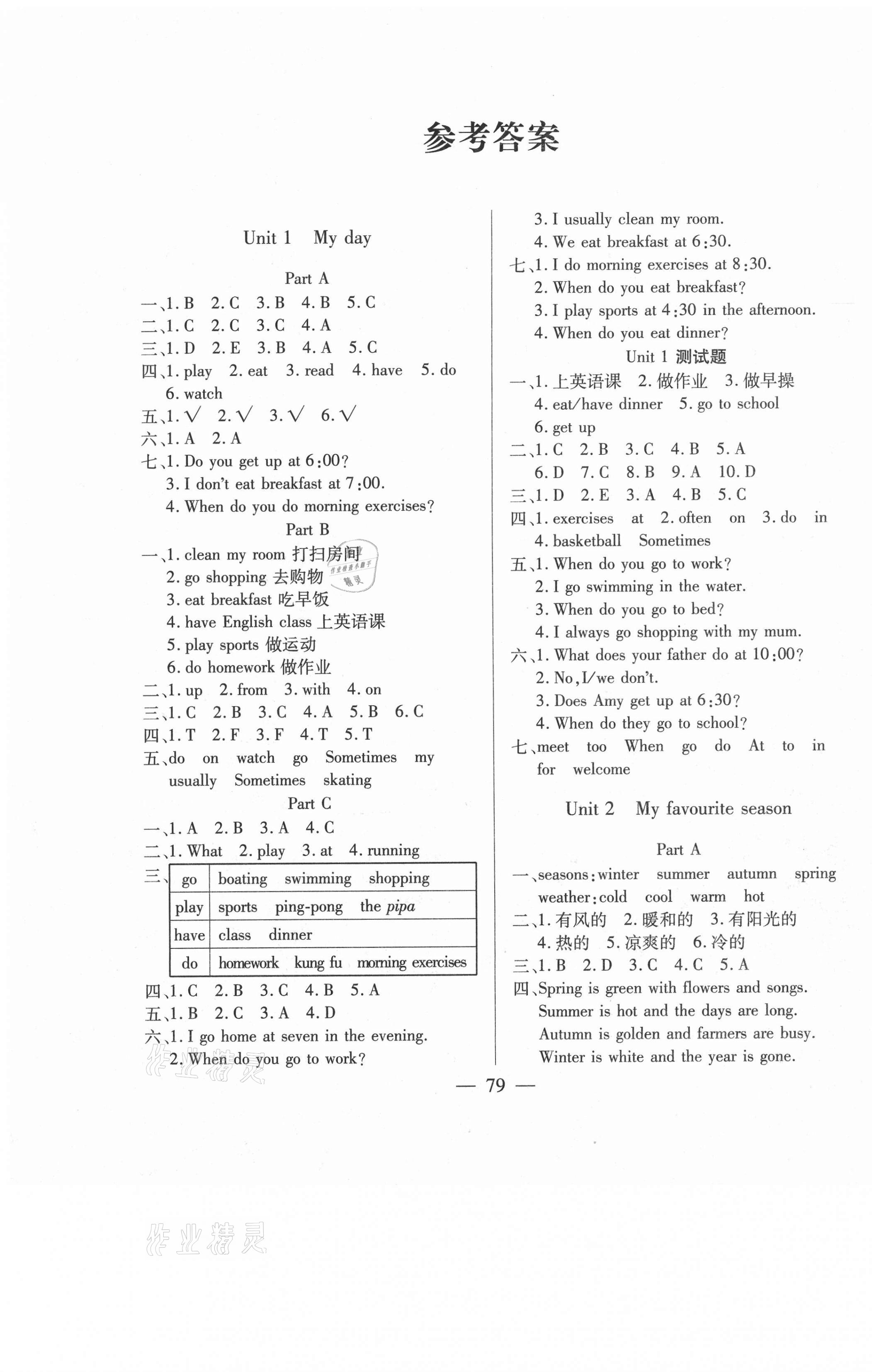 2021年271高效課堂五年級英語下冊人教版 參考答案第1頁