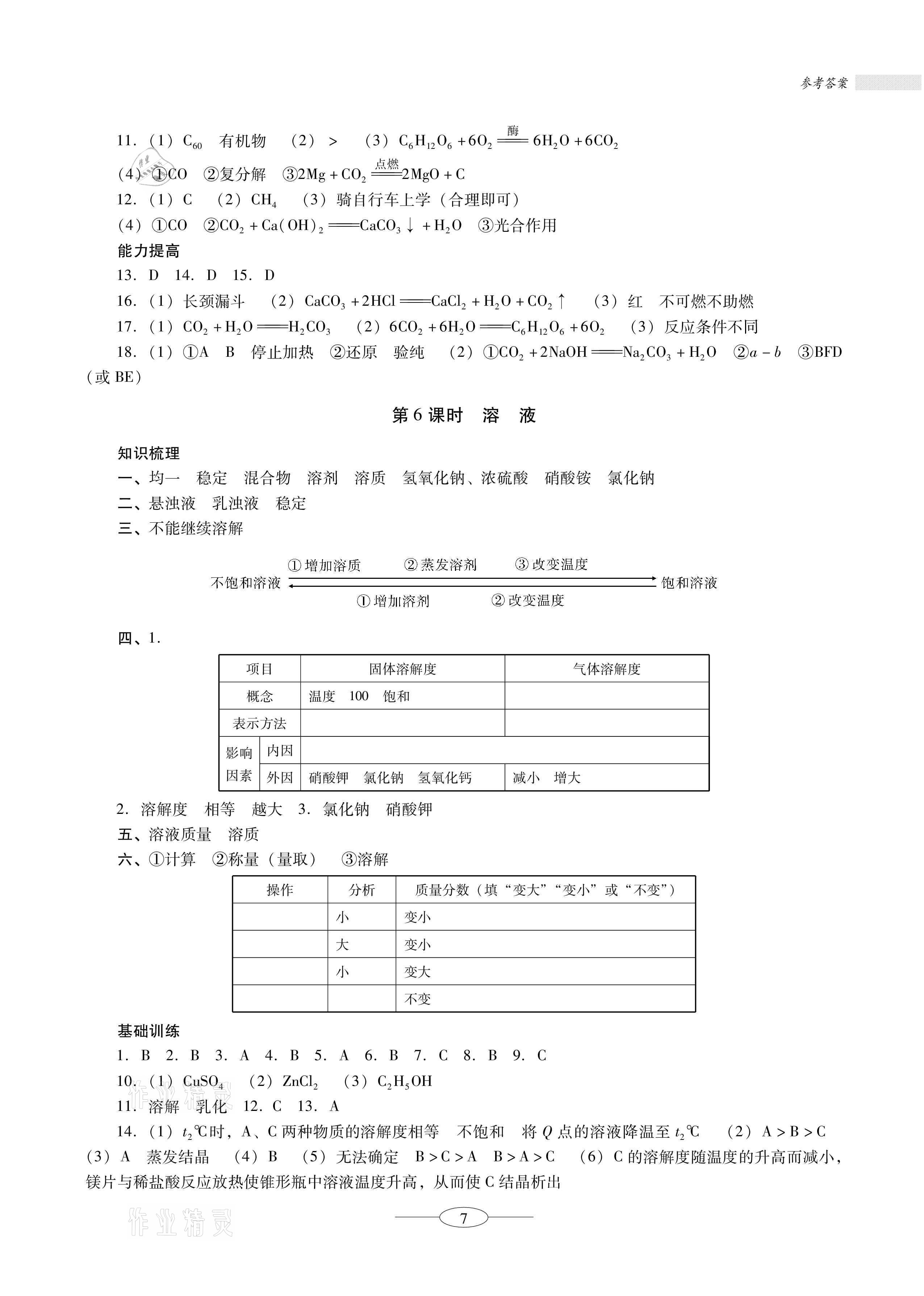 2021年金牌学案课时学练考初中化学总复习珠海专版&nbsp;参考答案第7页
