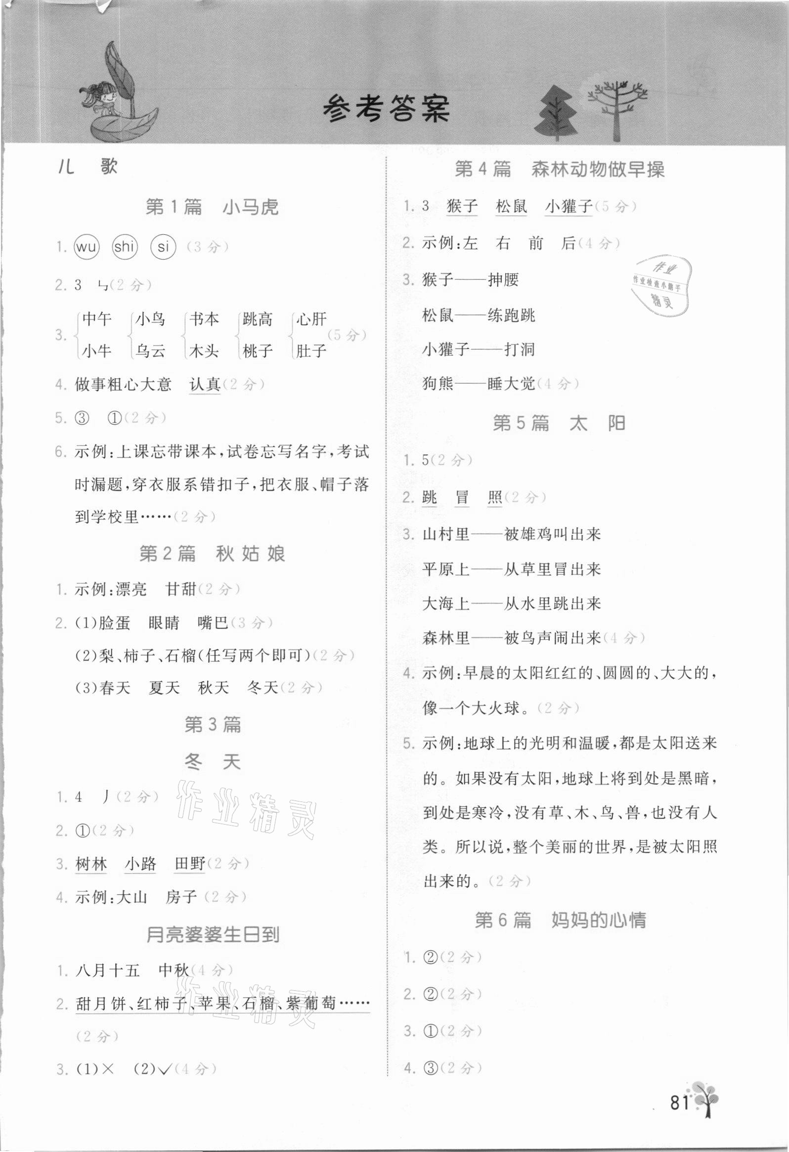 2021年響當當閱讀真題80篇一年級 第1頁