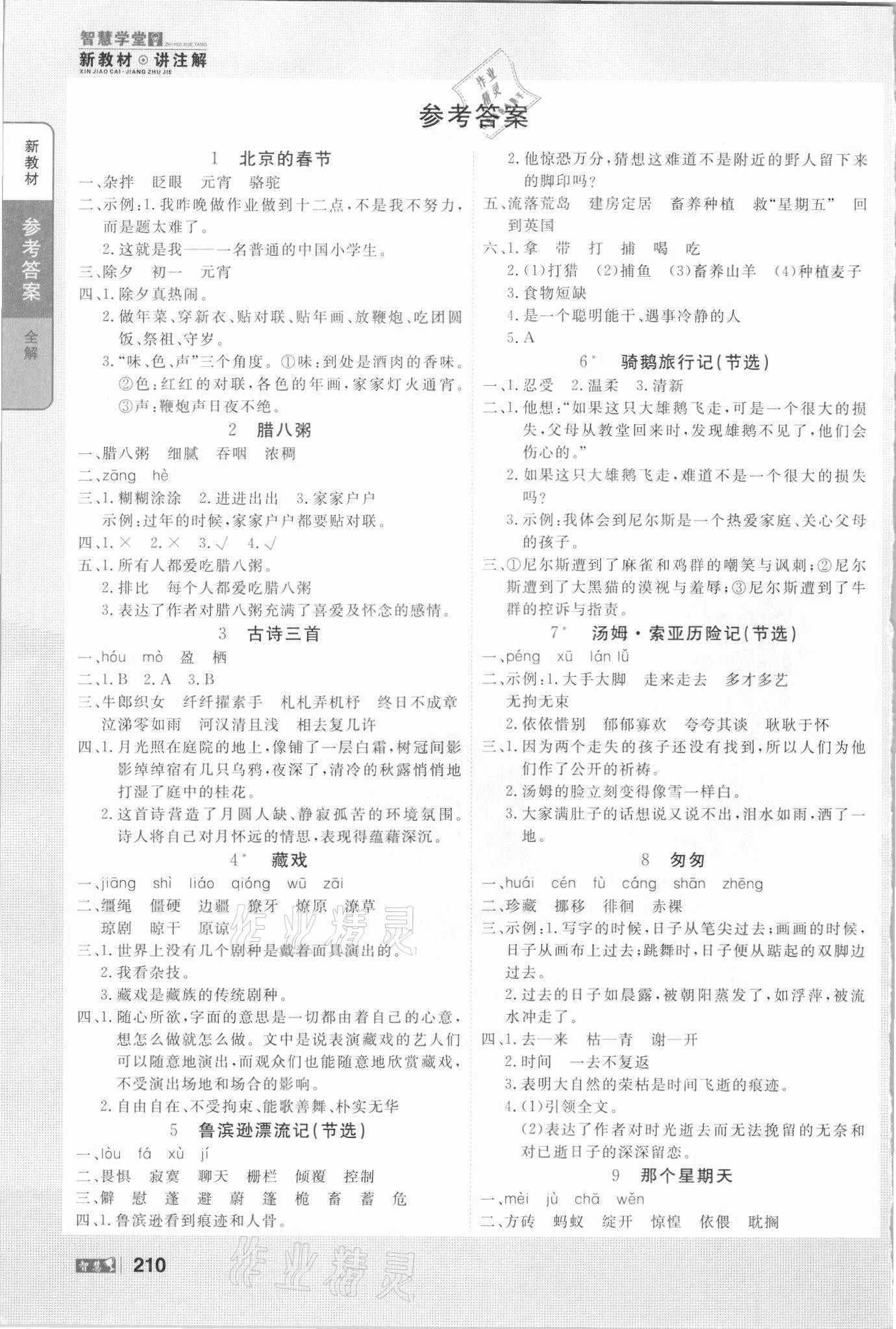 2021年智慧學(xué)堂六年級語文下冊人教版 參考答案第1頁