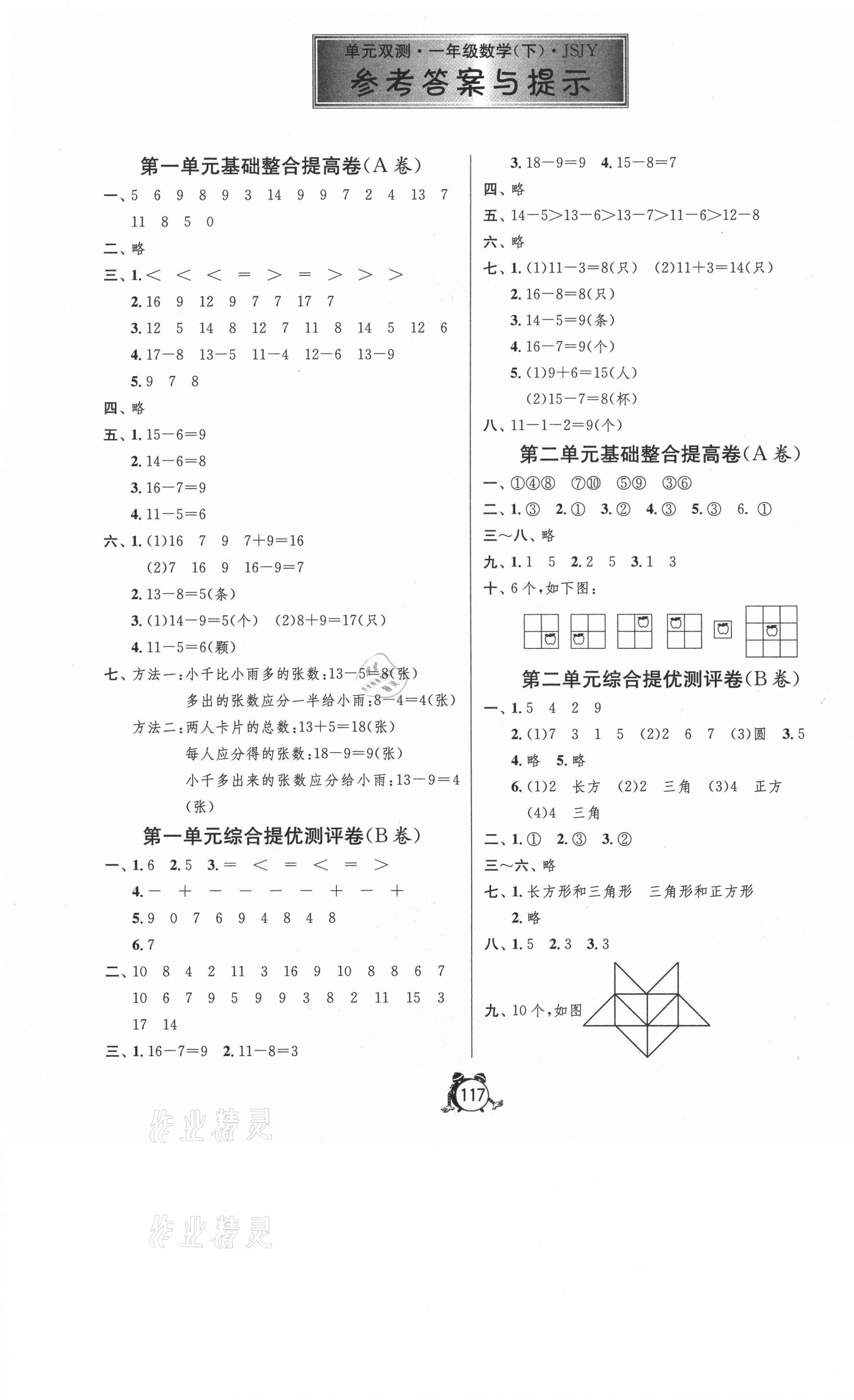 2021年单元双测同步达标活页试卷一年级数学下册江苏版 第1页