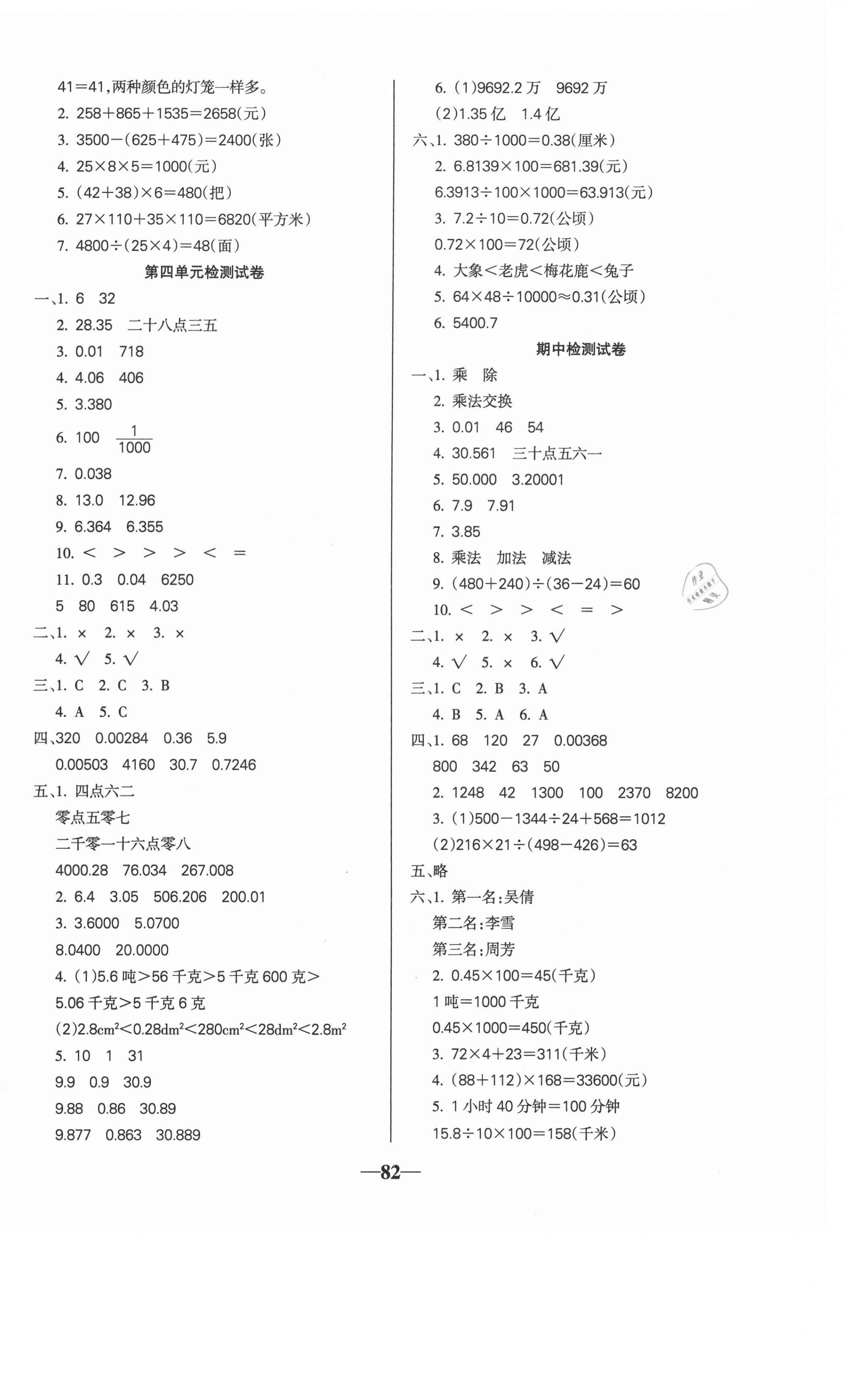 2021年名师点睛满分试卷四年级数学下册人教版 第2页