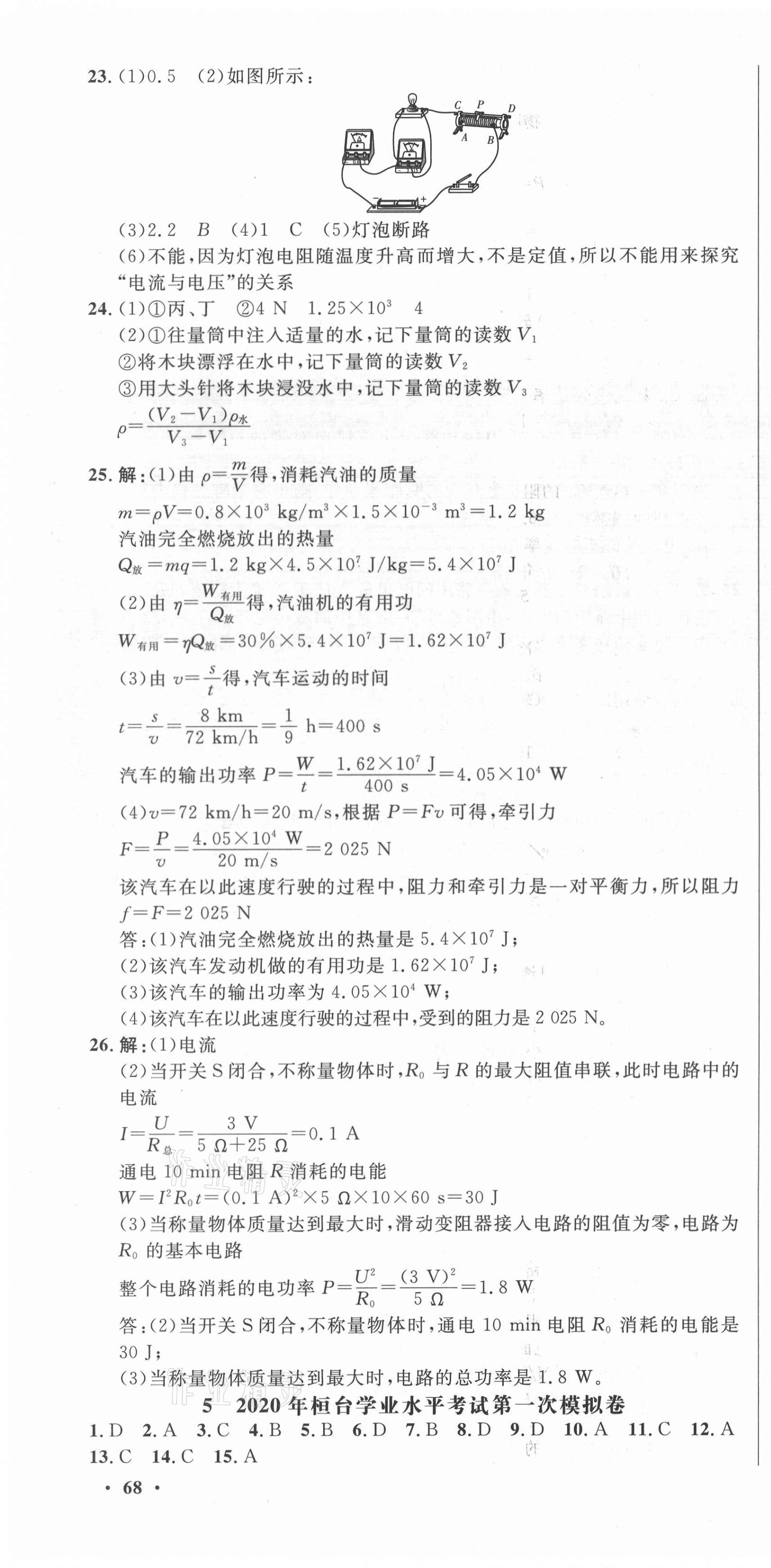 2021年中考321物理淄博專版 參考答案第10頁