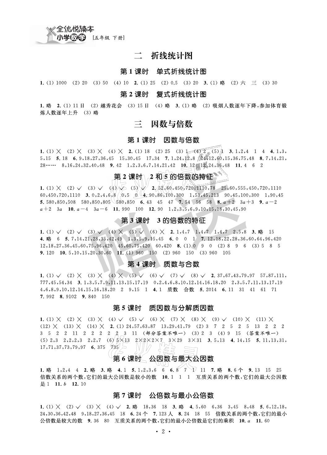 2021年全優(yōu)悅讀本五年級數學下冊蘇教版 參考答案第2頁