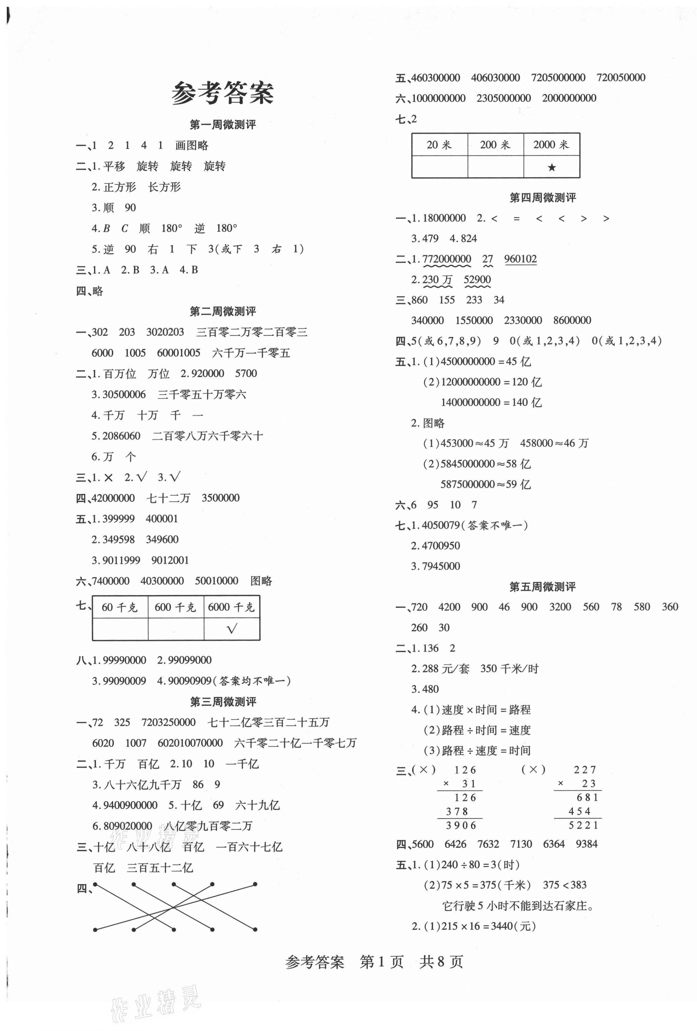 2021年一线调研学业测评四年级数学下册苏教版 第1页