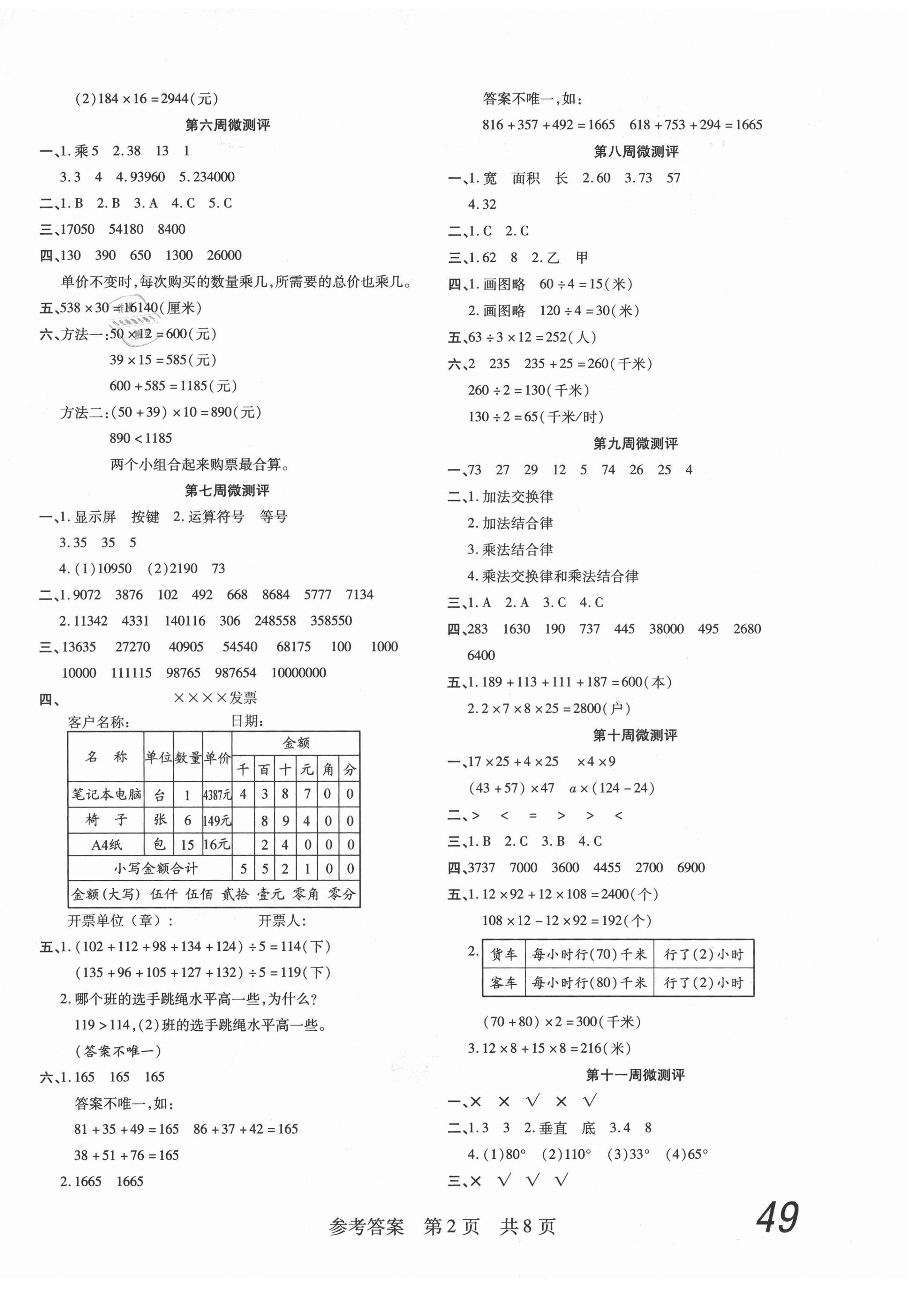 2021年一线调研学业测评四年级数学下册苏教版 第2页