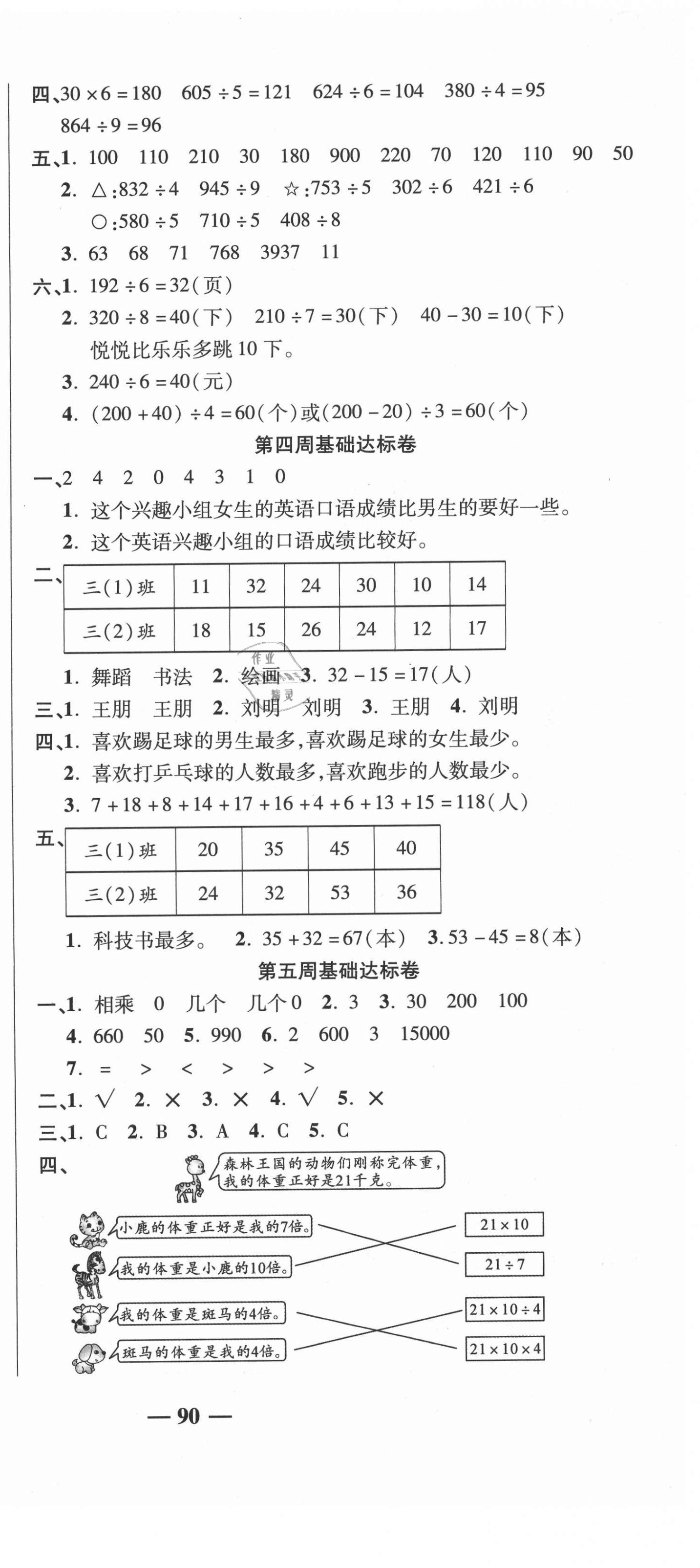 2021年名師練考卷三年級數學下冊人教版 參考答案第3頁