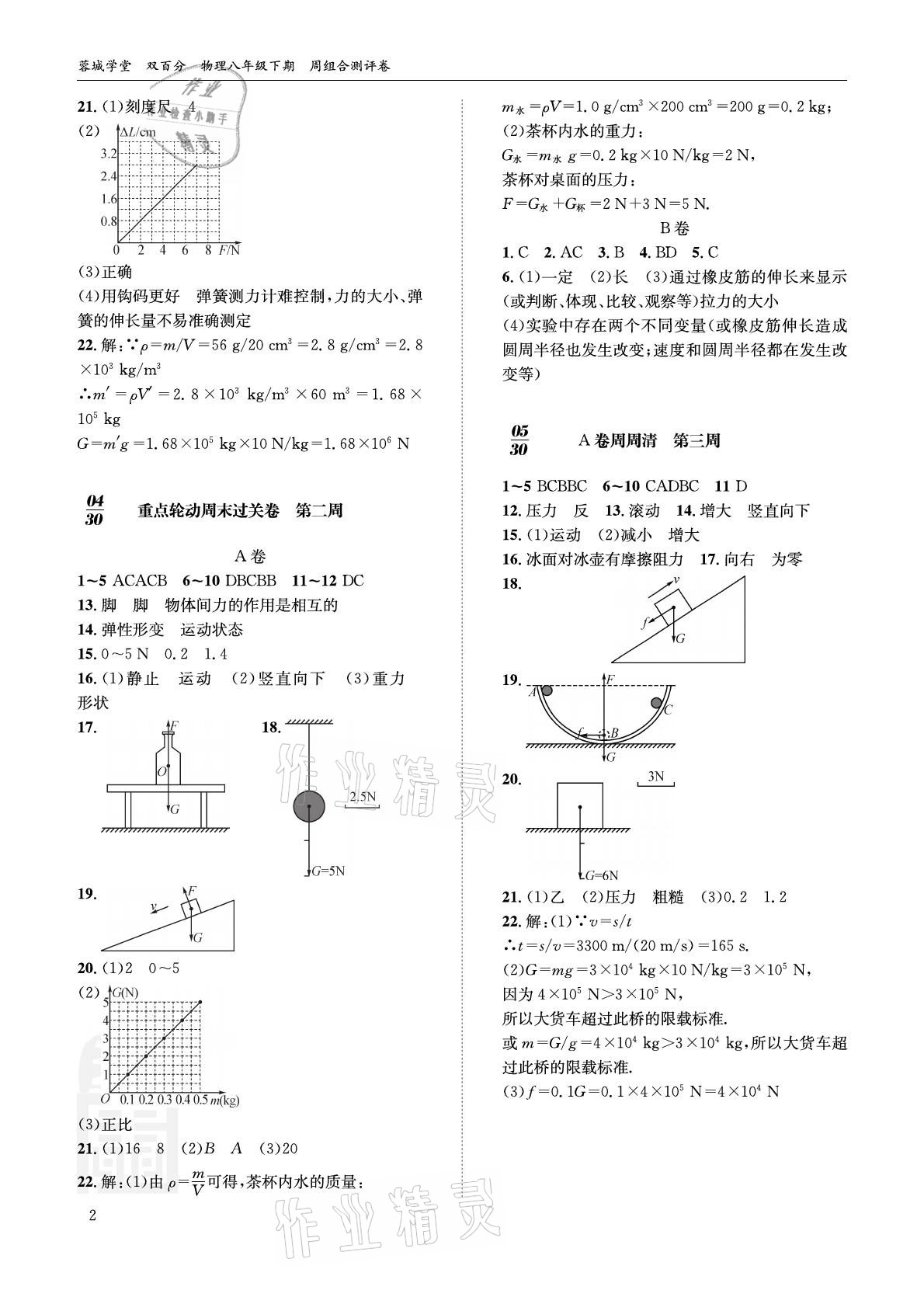 2021年蓉城学堂双百分周测评卷八年级物理下册教科版 参考答案第2页