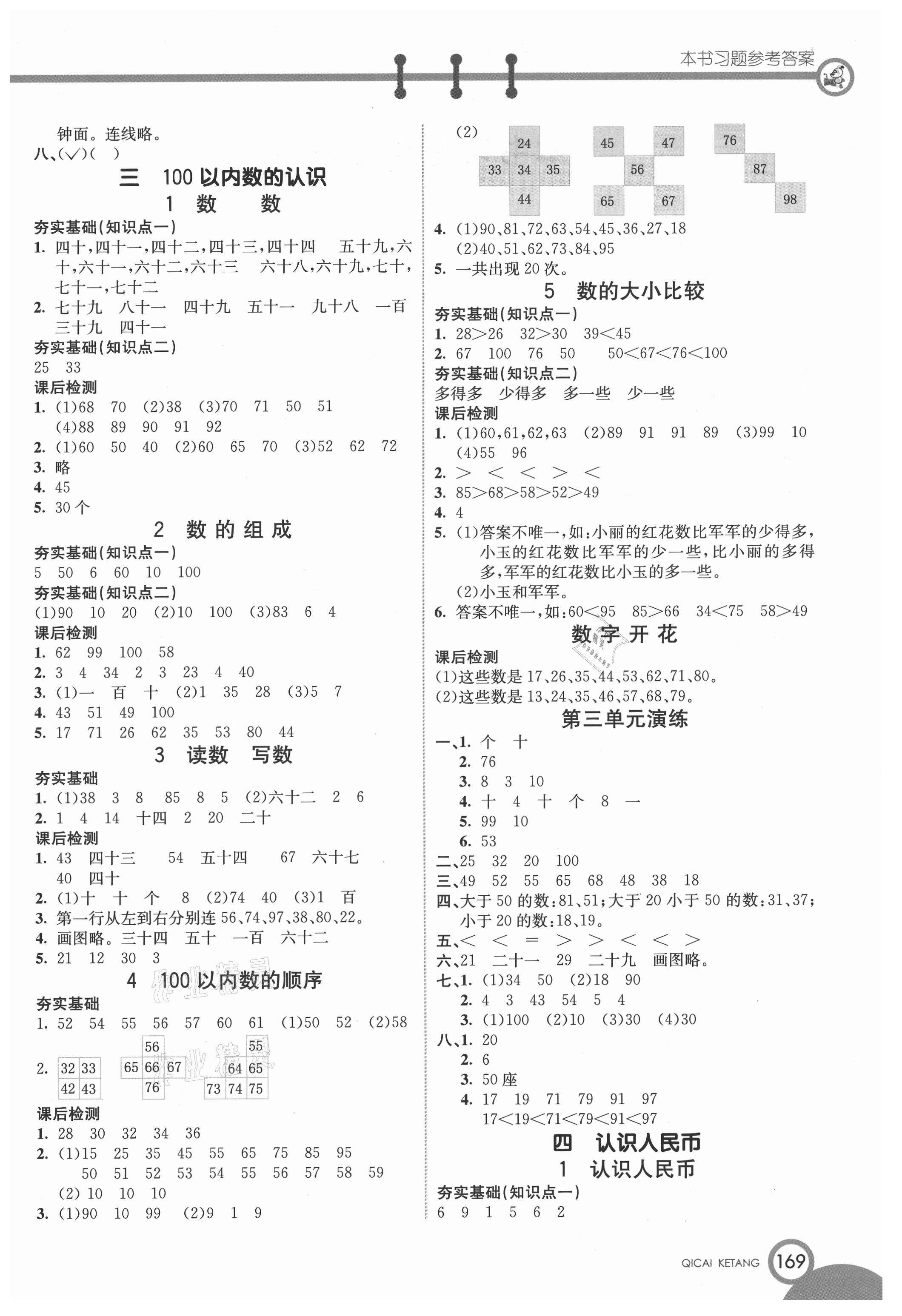 2021年七彩課堂一年級數(shù)學(xué)下冊冀教版 參考答案第2頁