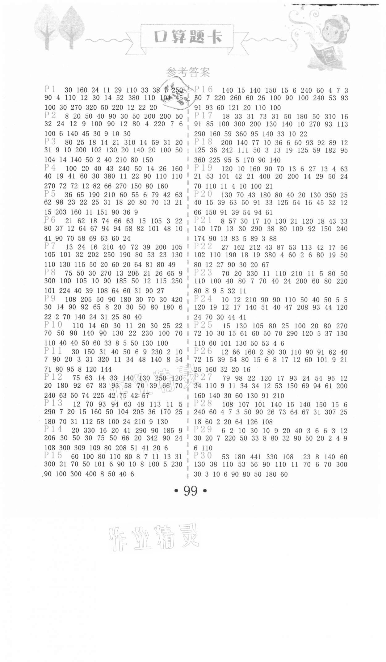 2021年口算題卡三年級下冊人教版中州古籍出版社 第1頁